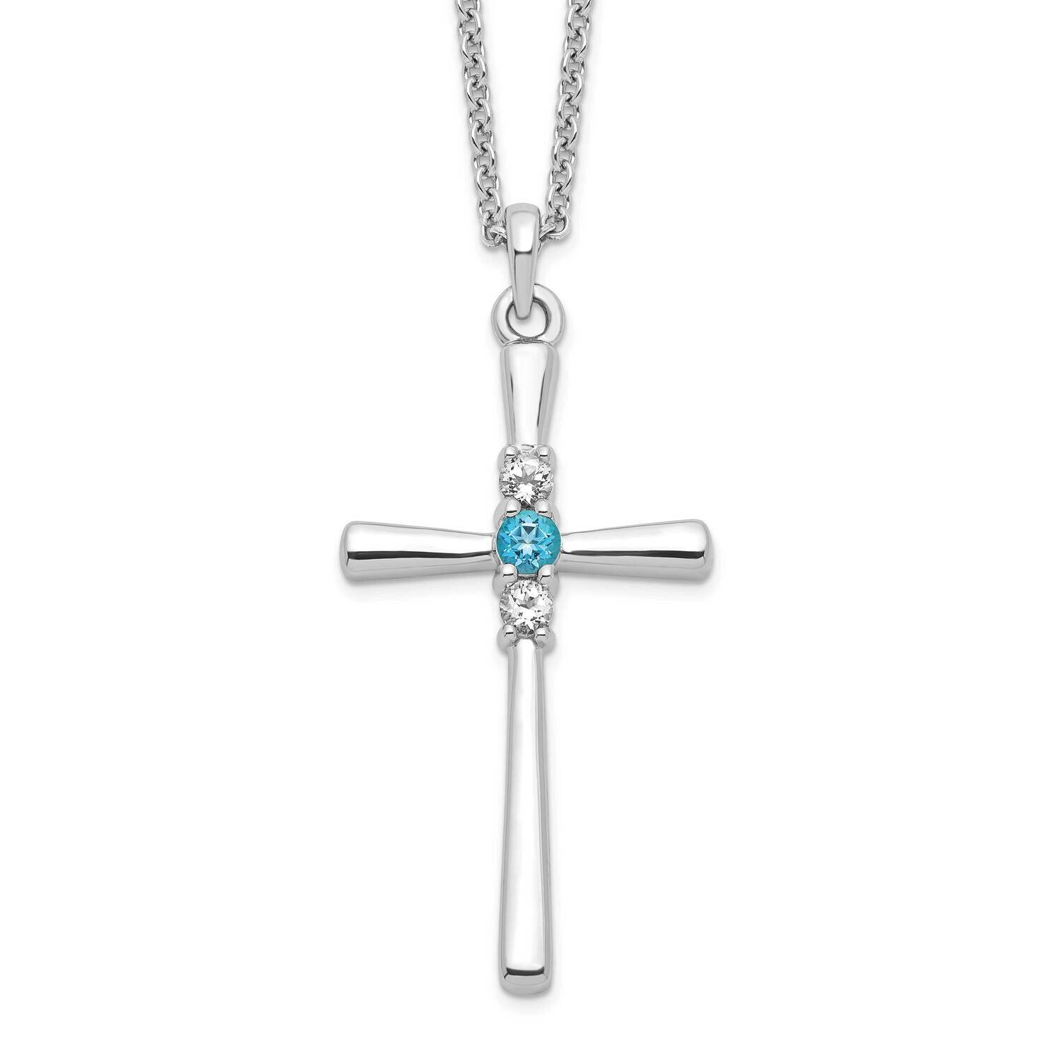 Survivor Clear &amp; Blue Swarovski Topaz Faith Cross Necklace Sterling Silver SV213SSB-16, MPN: SV213S…