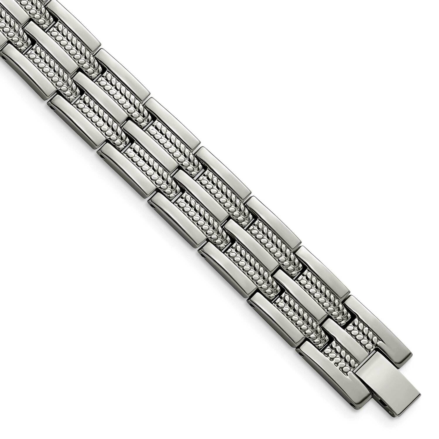 Polished &amp; Textured with Syn. Germanium 8.5 Inch Link Bracelet Titanium TBB2785-8.5, MPN: TBB2785-8…