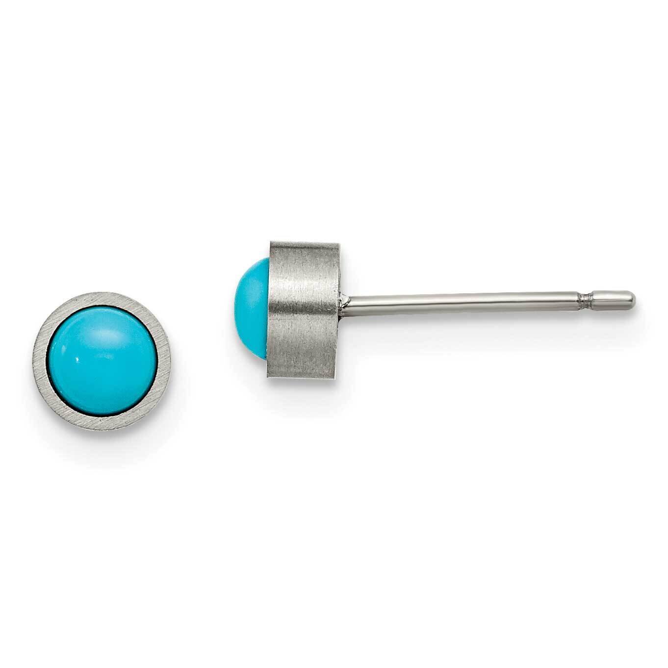 Brushed with Turquoise 5mm Stud Earrings Titanium TBE108