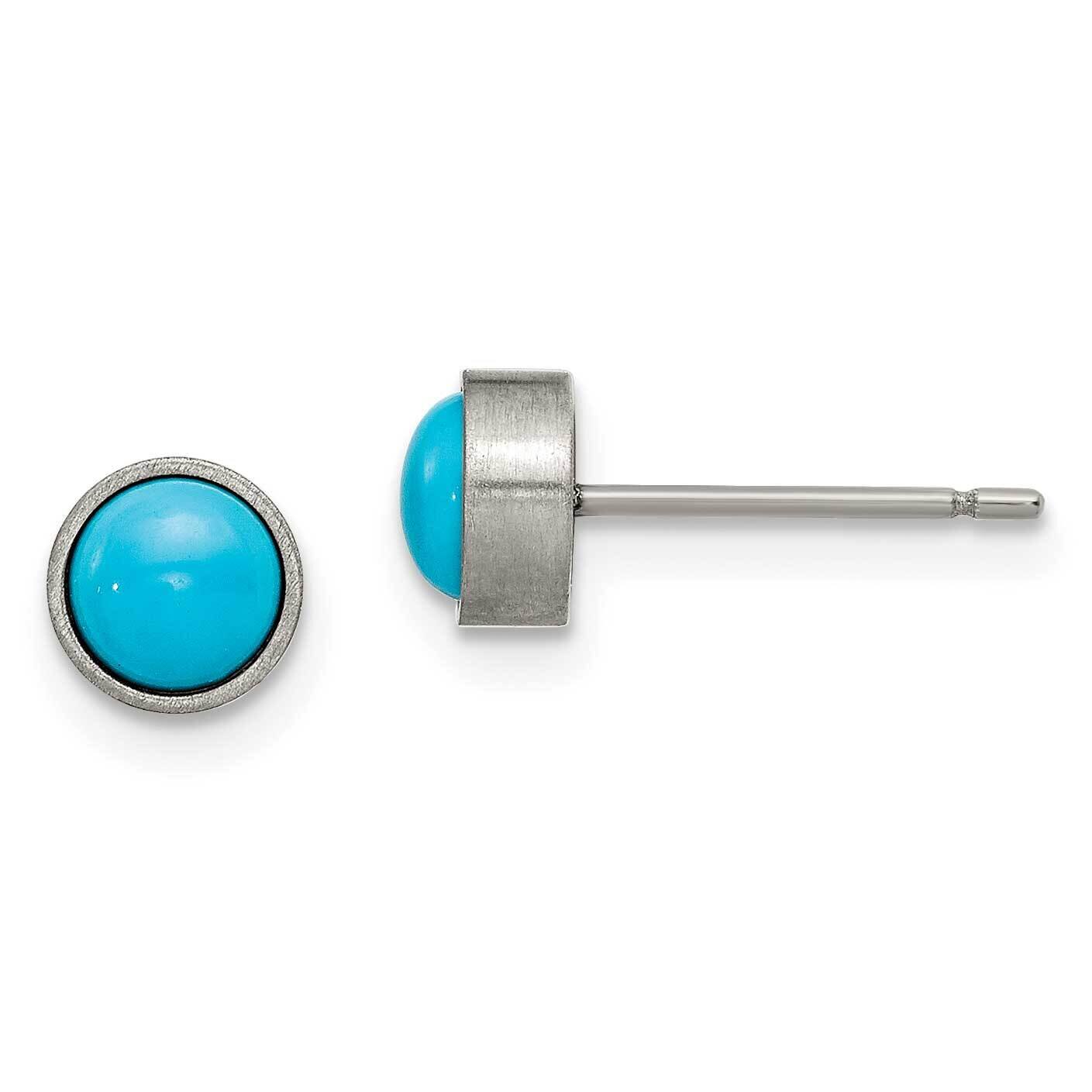 Brushed with Turquoise 6mm Stud Earrings Titanium TBE109