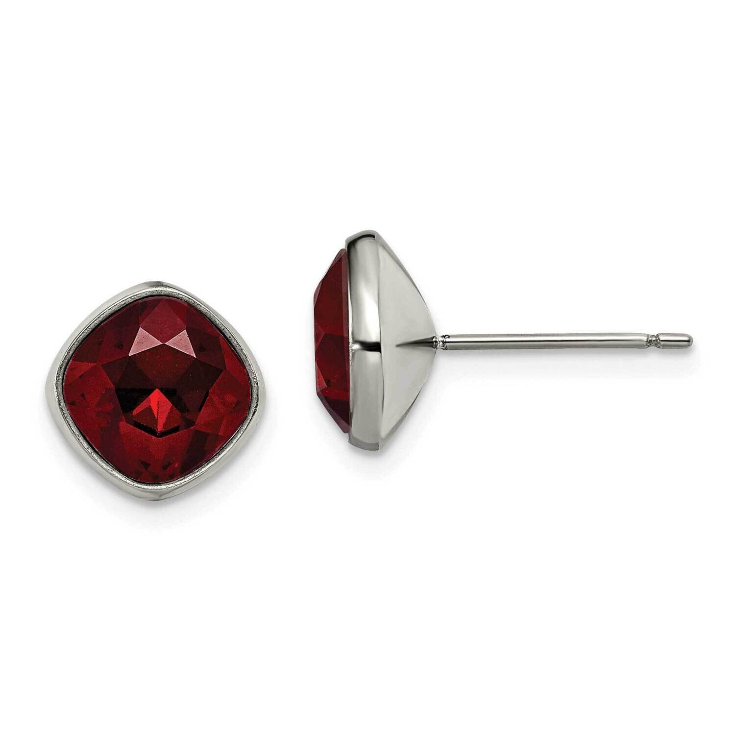 Titanium Polished Faceted Red Post Earrings Crystal TBE113
