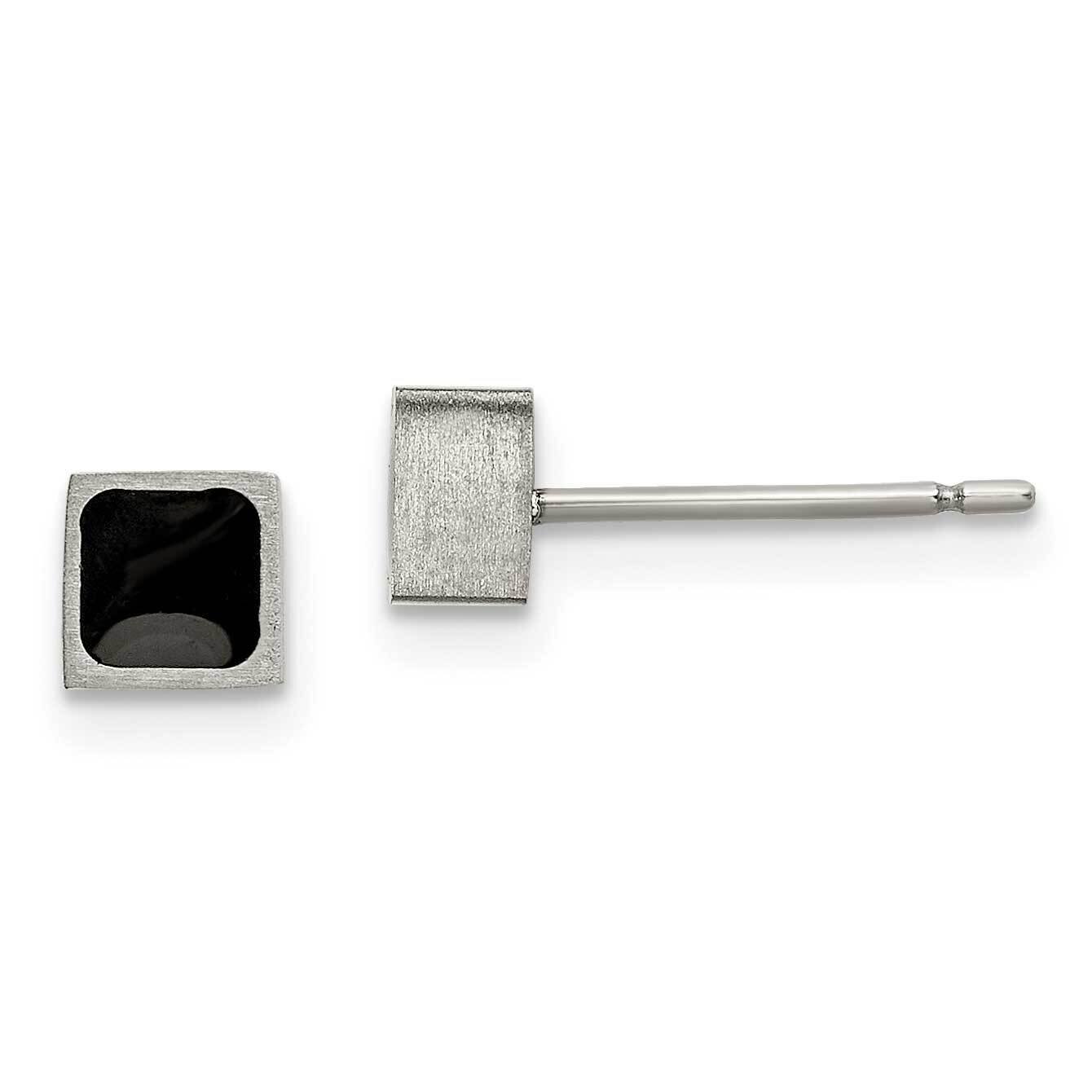 Brushed with Black Enamel Square Post Earrings Titanium TBE115, MPN: TBE115, 191101866906