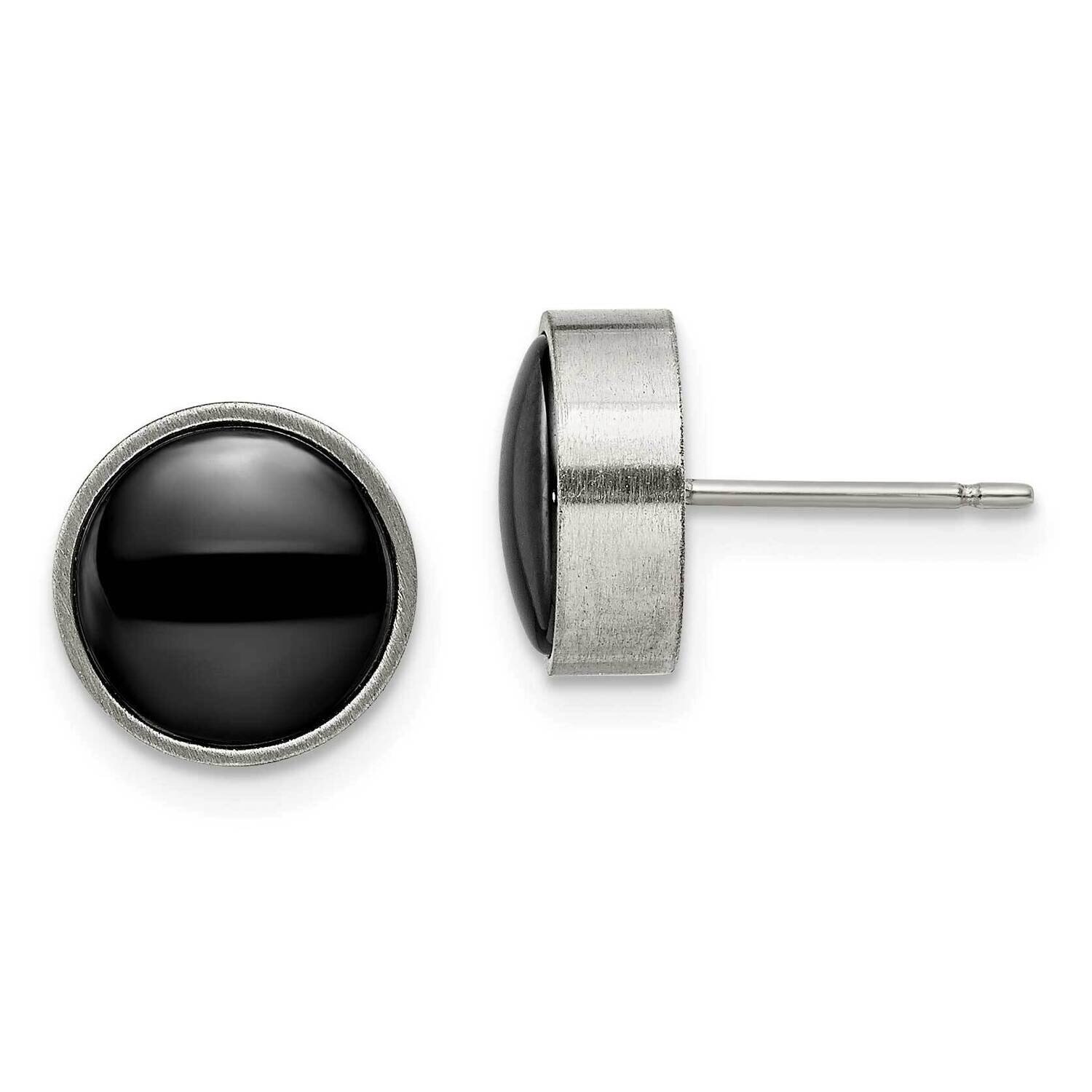 Brushed with Black Ceramic Circle Post Earrings Titanium TBE116, MPN: TBE116, 191101866968