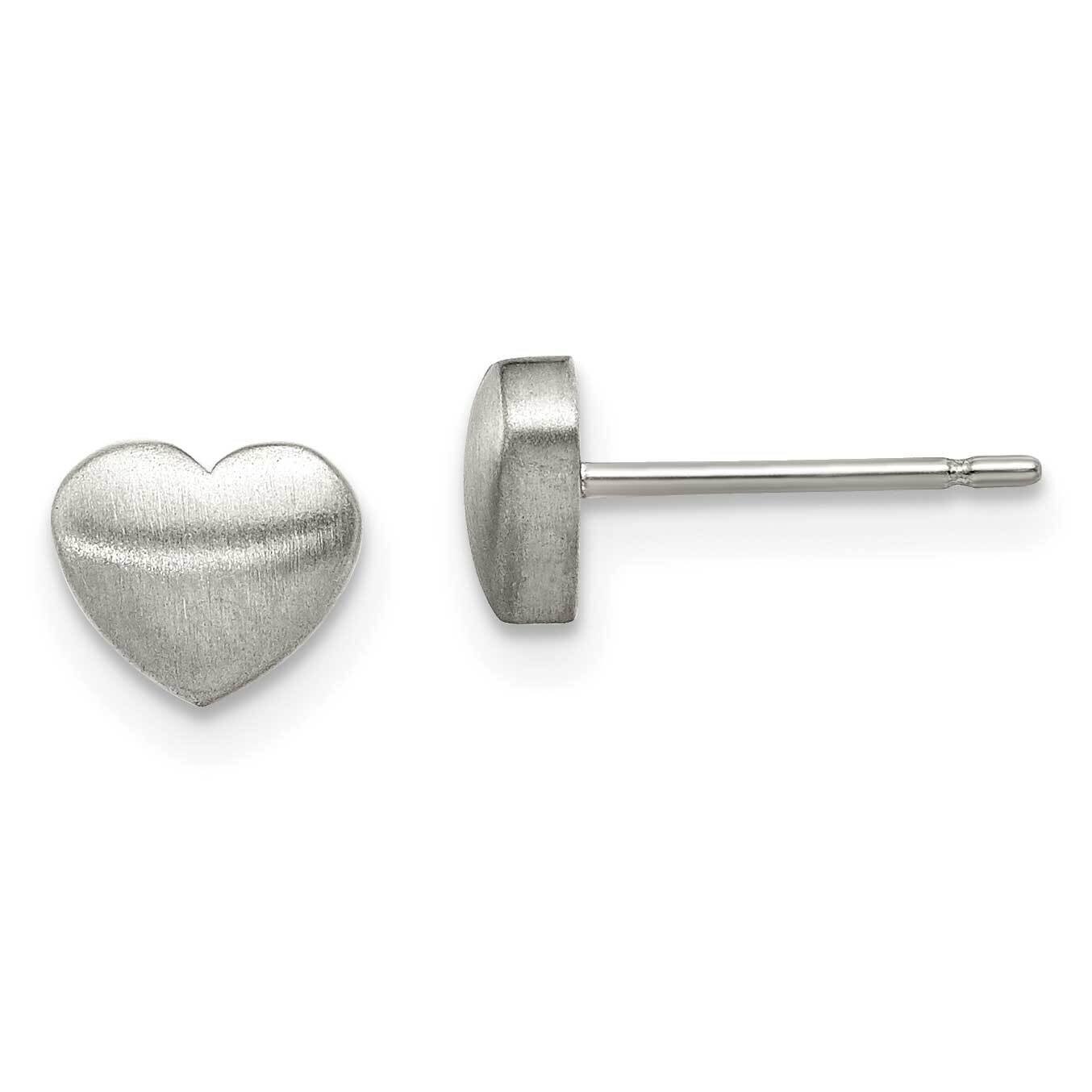 Brushed Heart Post Earrings Titanium TBE117, MPN: TBE117, 191101866166