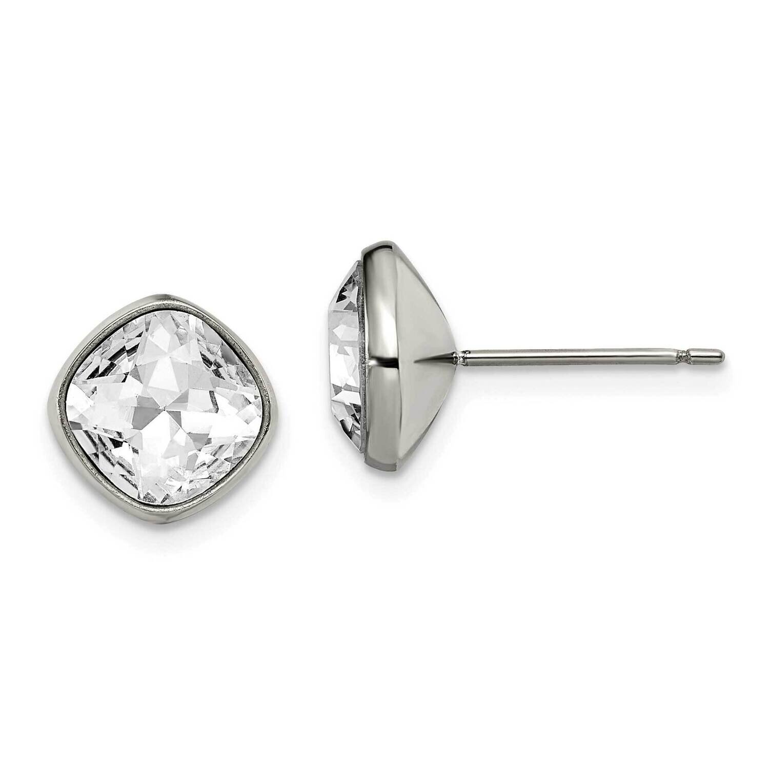 Titanium Polished Faceted Square Post Earrings Crystal TBE118, MPN: TBE118, 191101866838
