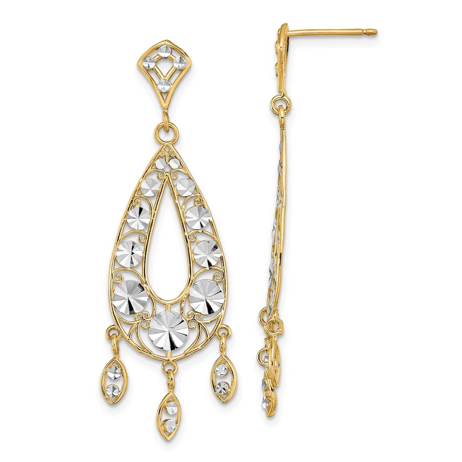 Rhodium-Plates Diamond-Cut Chandelier Oval Dangle Earrings 14k Gold TE957, MPN: TE957, 883957983974