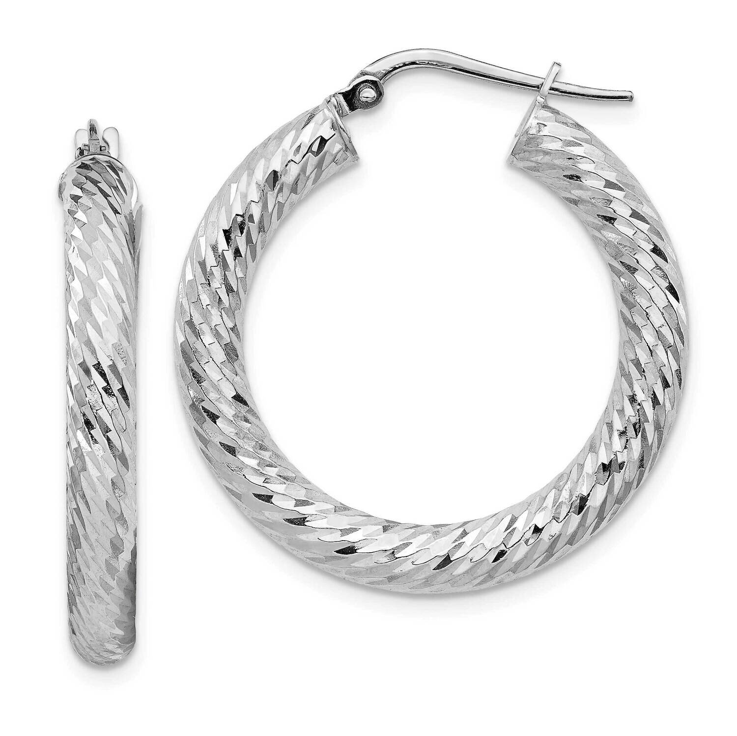 4x20mm White Gold Diamond-Cut Round Hoop Earrings 14k Gold TF1334W, MPN: TF1334W, 191101985959