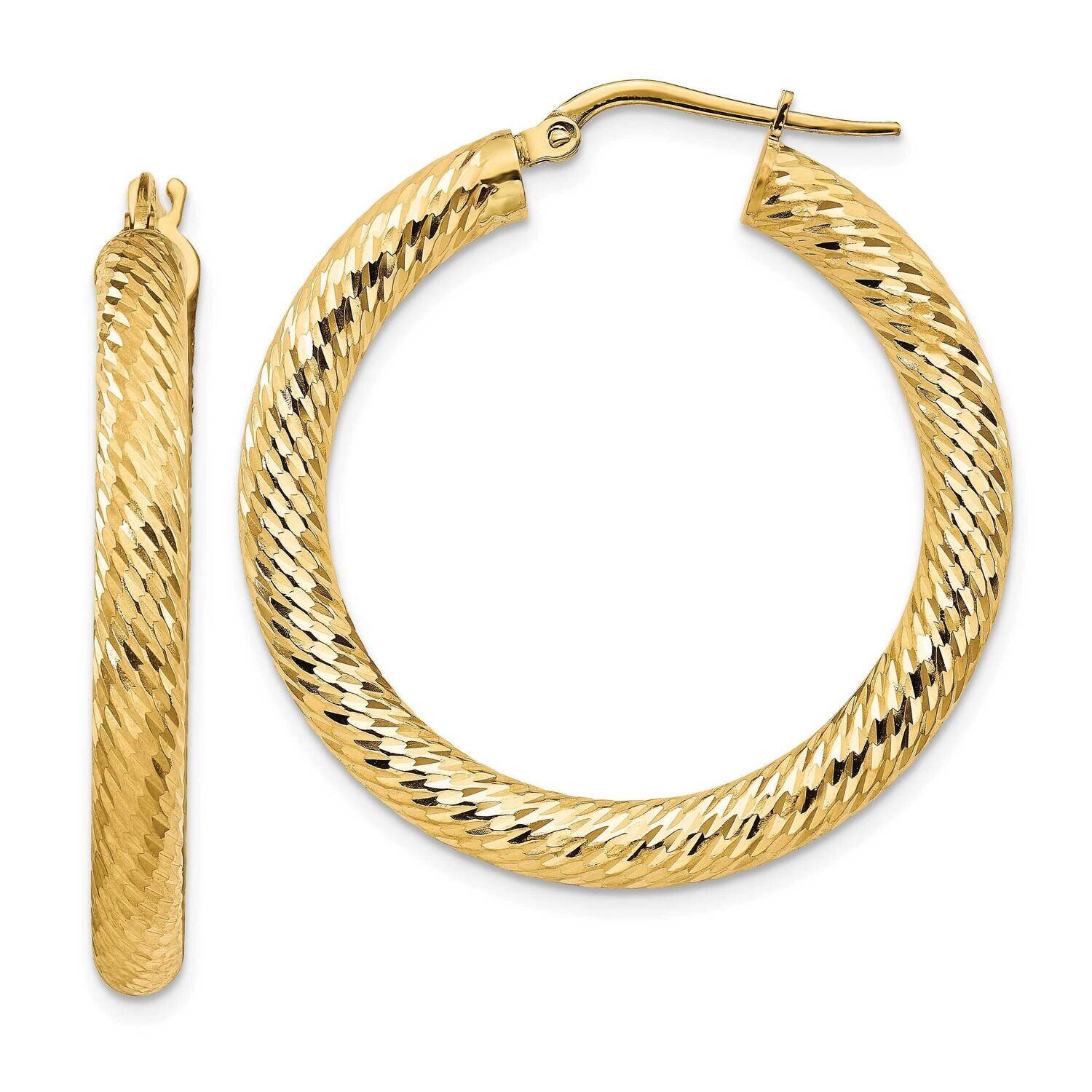 4x25mm Diamond-Cut Round Hoop Earrings 14k Gold TF1335, MPN: TF1335, 191101985966