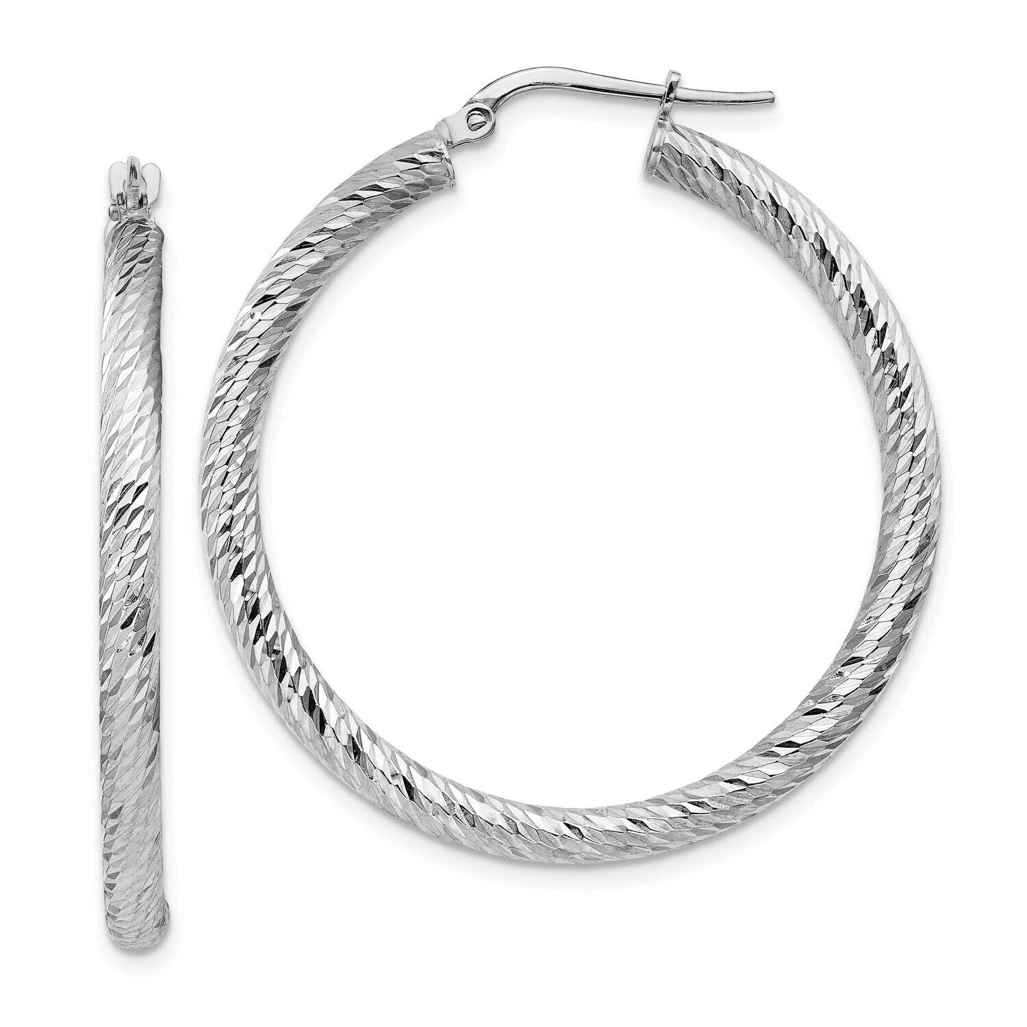 3x30mm White Gold Diamond-Cut Round Hoop Earrings 14k Gold TF1343W, MPN: TF1343W, 191101986130