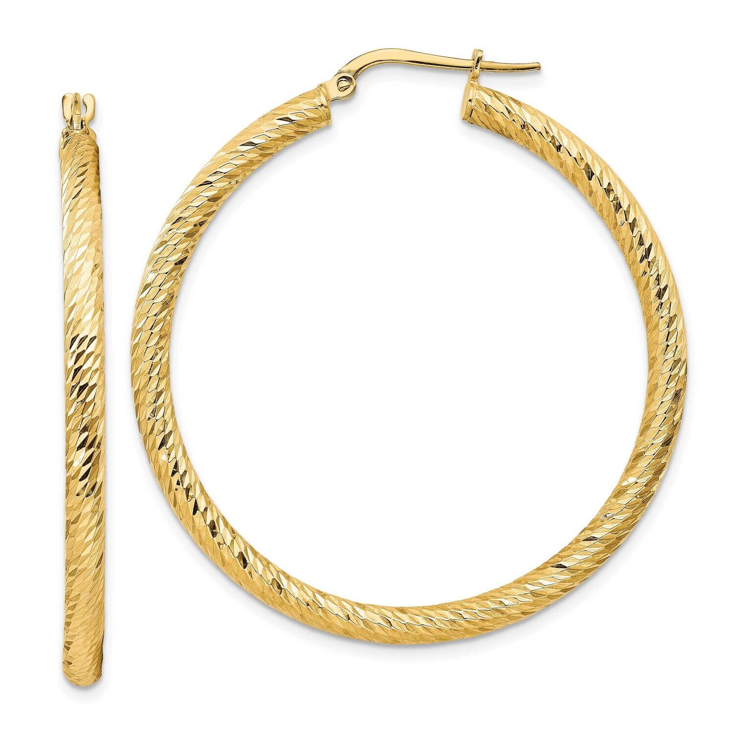 3x35mm Diamond-Cut Round Hoop Earrings 14k Gold TF1344, MPN: TF1344, 191101986147