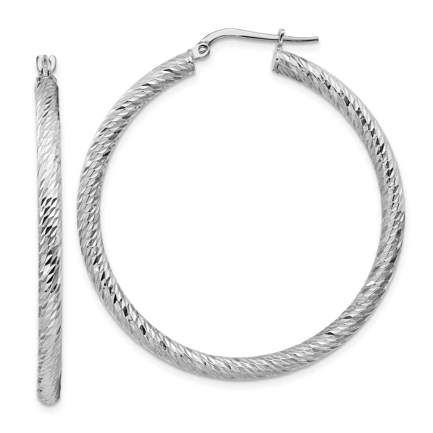 3x35mm White Gold Diamond-Cut Round Hoop Earrings 14k Gold TF1344W, MPN: TF1344W, 191101986154