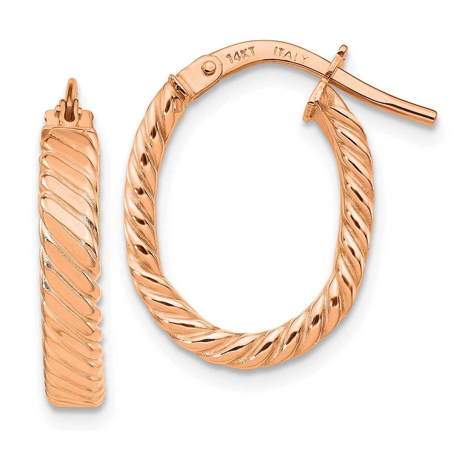 3mm Patterned Oval Hoop Earrings 14k Rose Gold TF868R, MPN: TF868R, 191101021756