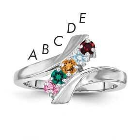 Synthetic 5 Stone Mother&#39;s Ring Sterling Silver Rhodium-plated XMR13/5SS-5, MPN: XMR13_5W--6, 88395…