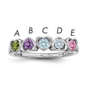 Synthetic 5 Stone Mother&#39;s Ring Sterling Silver Rhodium-plated XMR85/5SS-10, MPN: XMR85_5W--6, 8867…