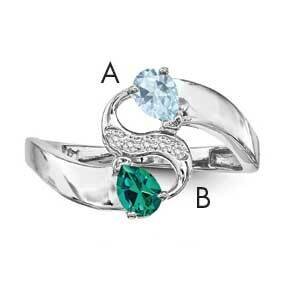 Synthetic Stones &amp; Diamond Couple Ring Sterling Silver Rhodium-plated XMR89/2SS-5, MPN: XMR89_2W--6…