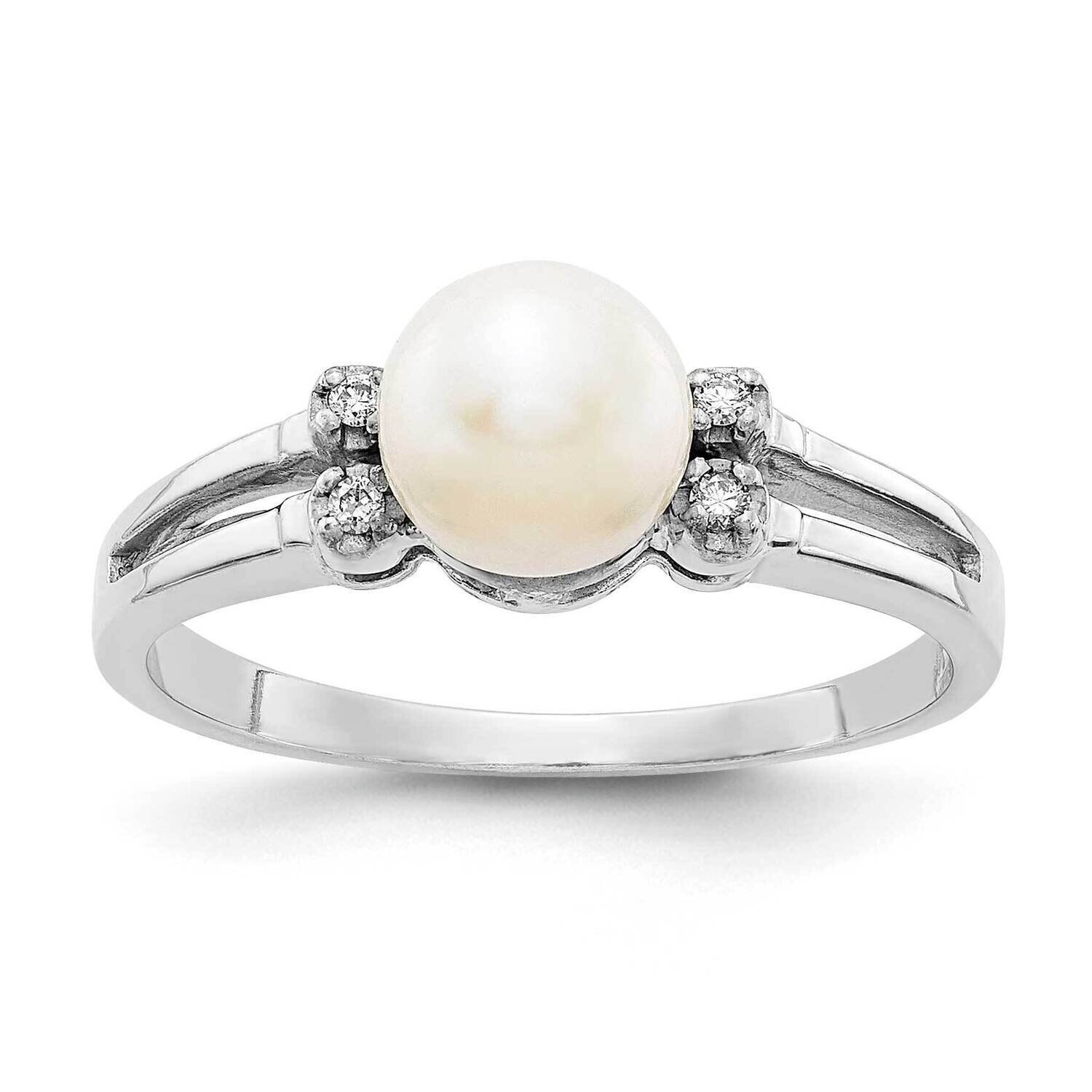 6mm Fw Cultured Pearl Aaa Diamond Ring 14k White Gold Y1842PL/AAA