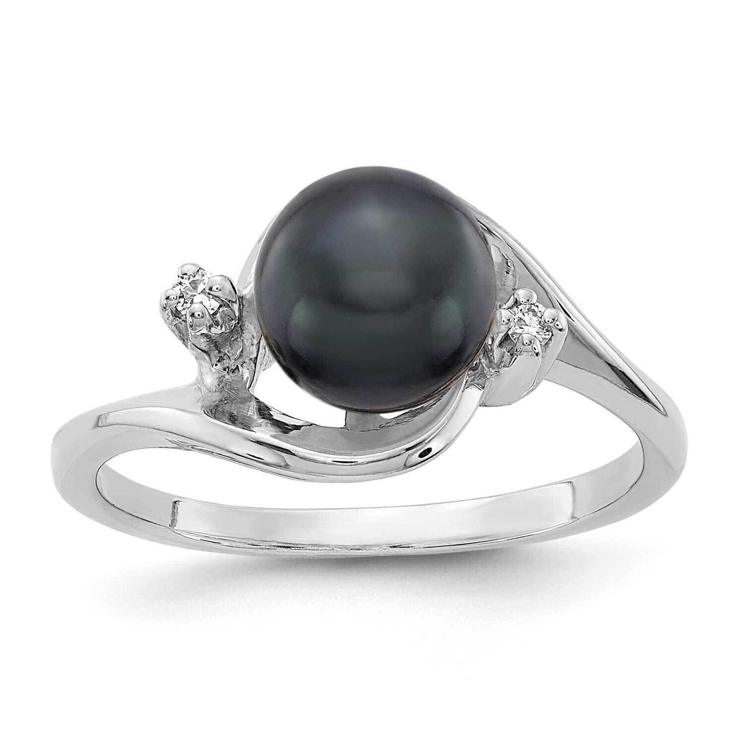 7mm Black Fw Cultured Pearl Aa Diamond Ring 14k White Gold Y1850BP/AA, MPN: Y1850BP_AA, 883957054537
