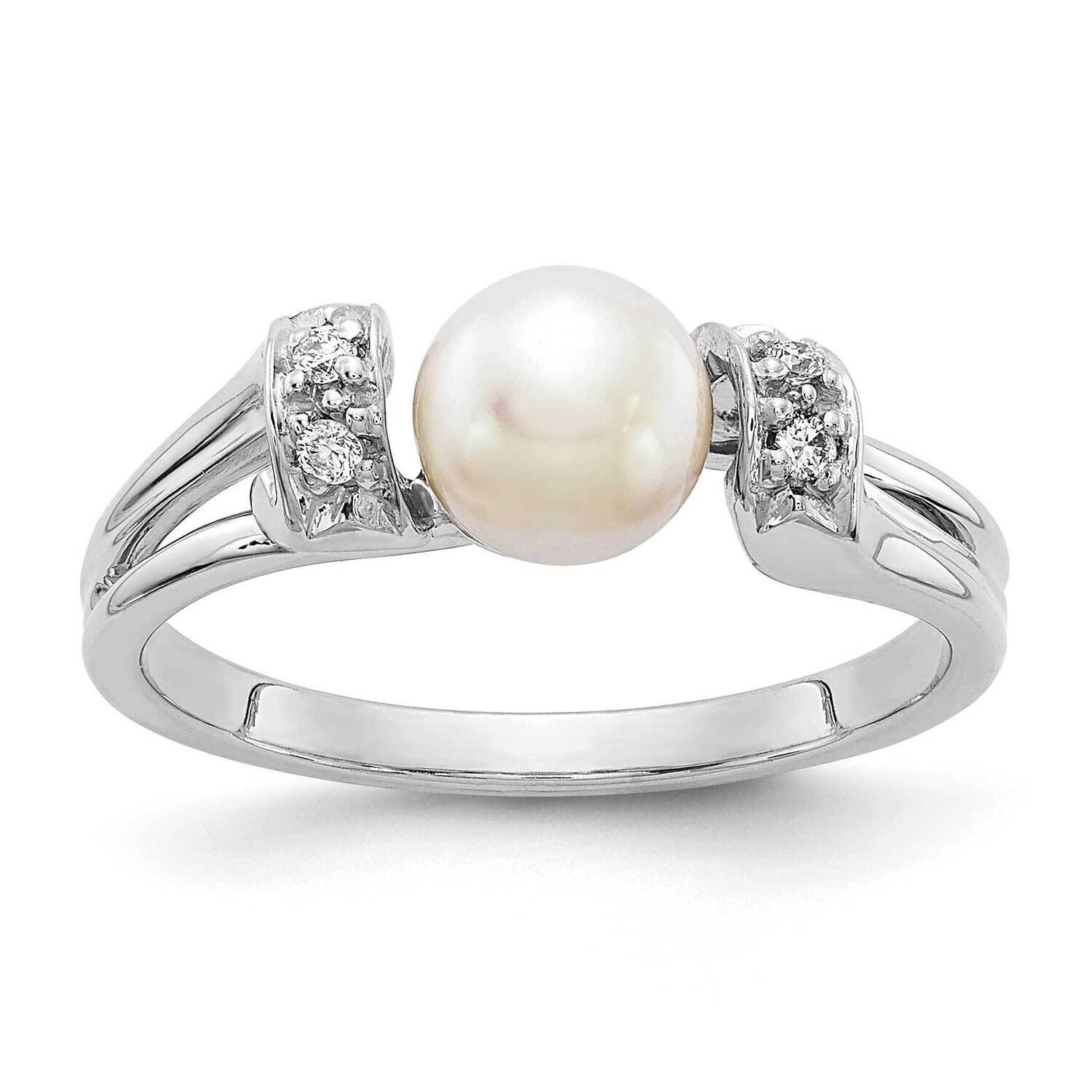 6mm Fw Cultured Pearl Aaa Diamond Ring 14k White Gold Y1852PL/AAA, MPN: Y1852PL_AA, 191101547720