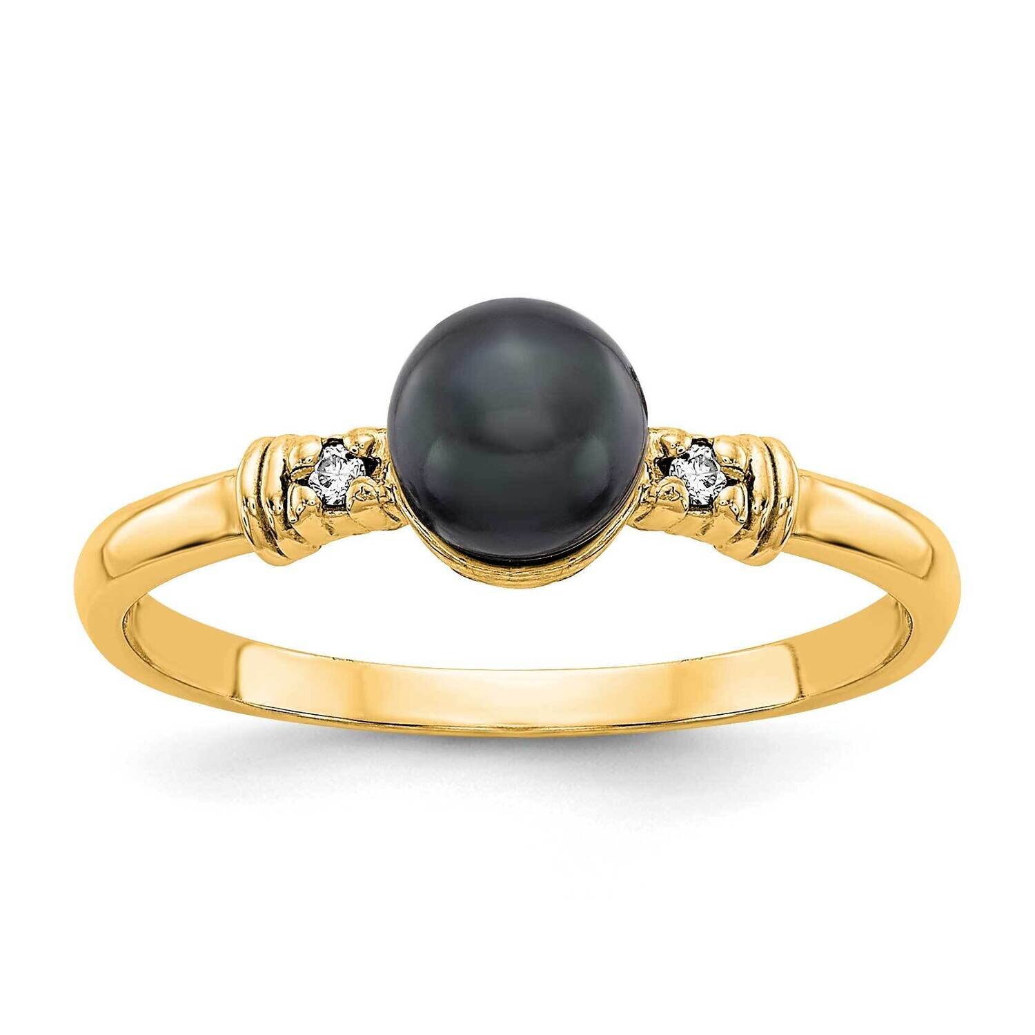 5mm Black Fw Cultured Pearl Aa Diamond Ring 14k Gold Y1859BP/AA