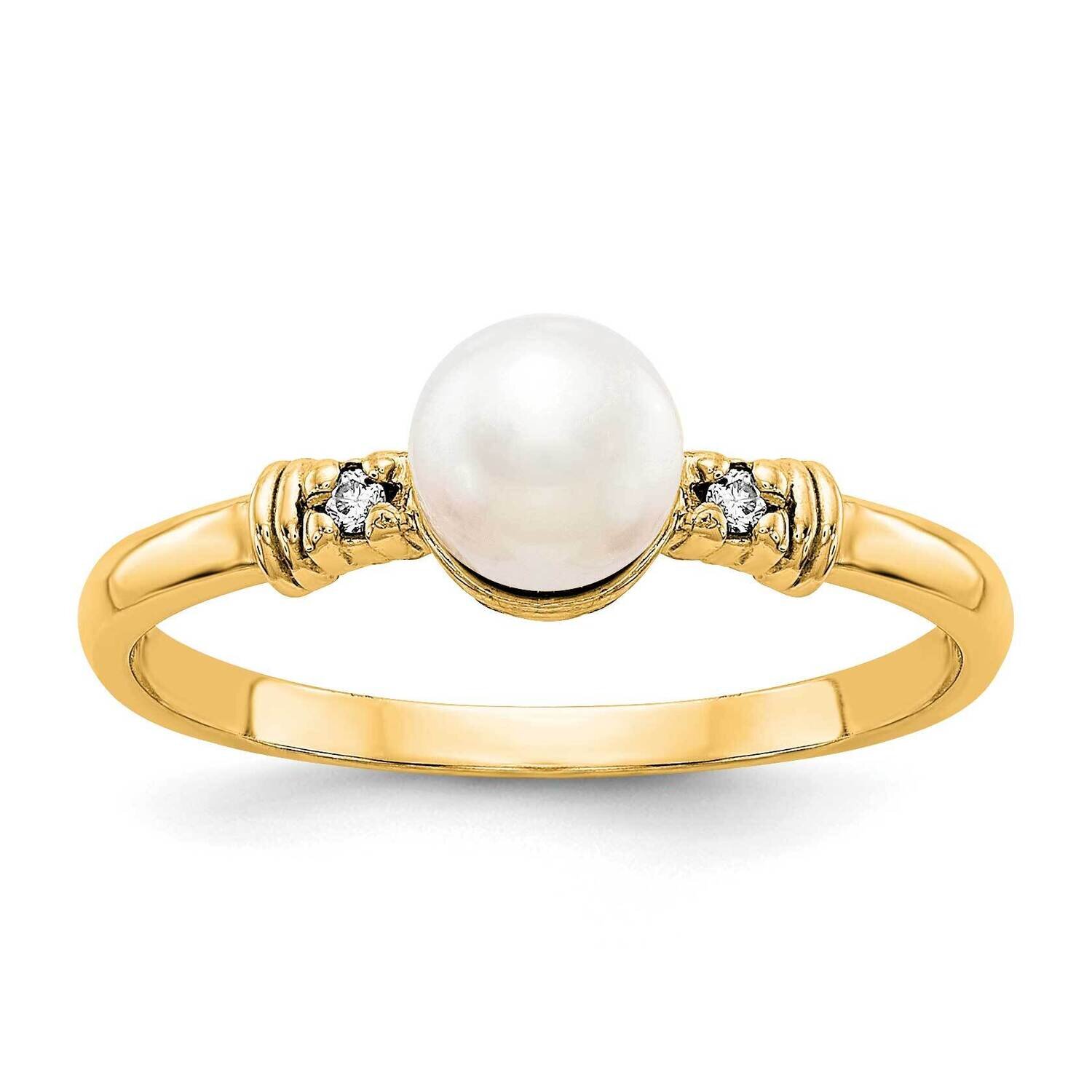 5mm Fw Cultured Pearl Aaa Diamond Ring 14k Gold Y1859PL/AAA
