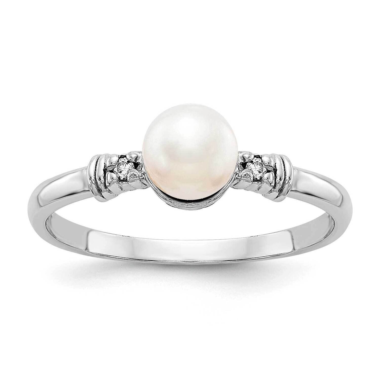 5mm Fw Cultured Pearl Aaa Diamond Ring 14k White Gold Y1860PL/AAA, MPN: Y1860PL_AA, 191101547843