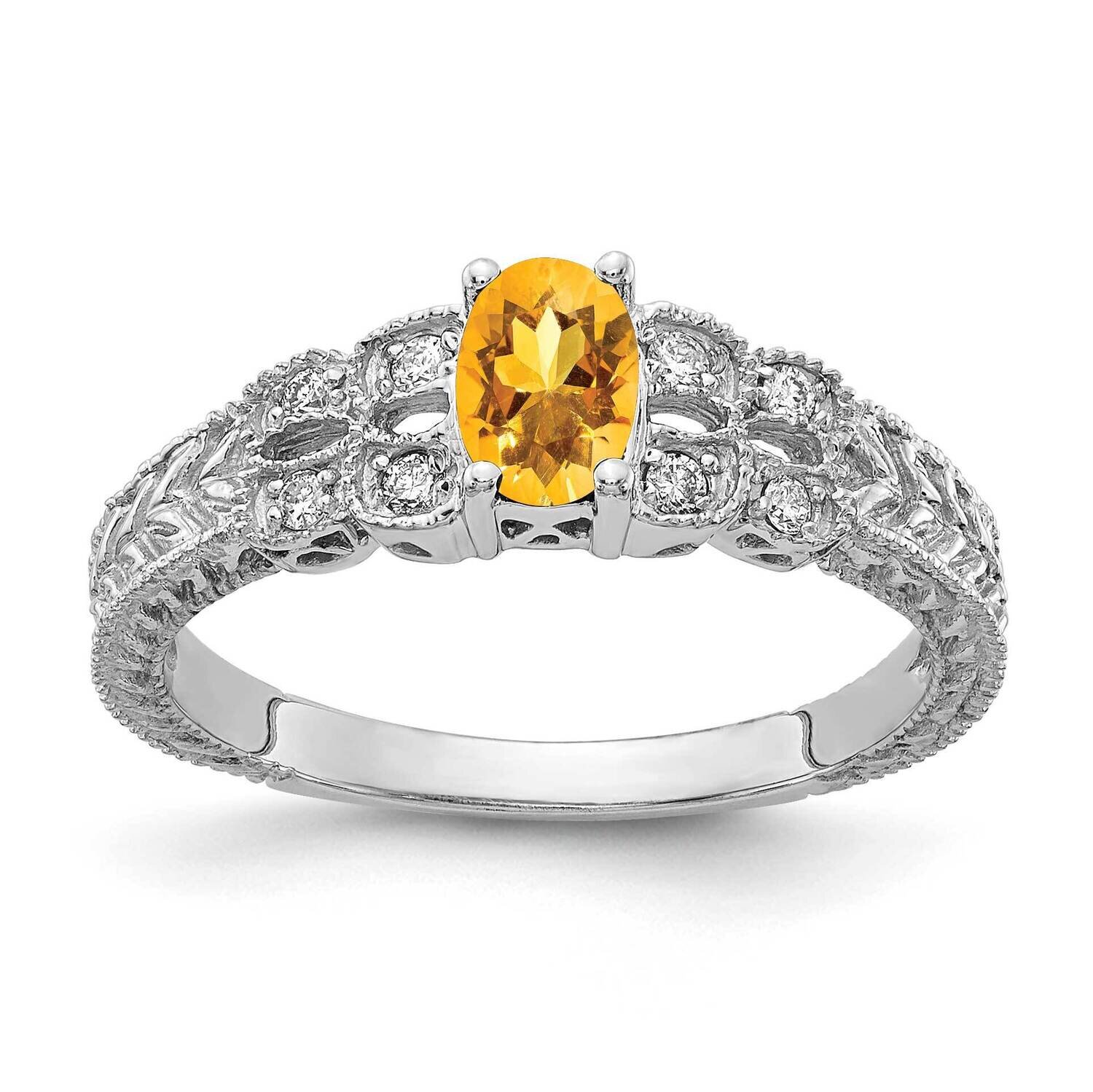 6x4mm Oval Citrine Aaa Diamond Ring 14k White Gold Y2065CI/AAA, MPN: Y2065CI_AA, 883957683515