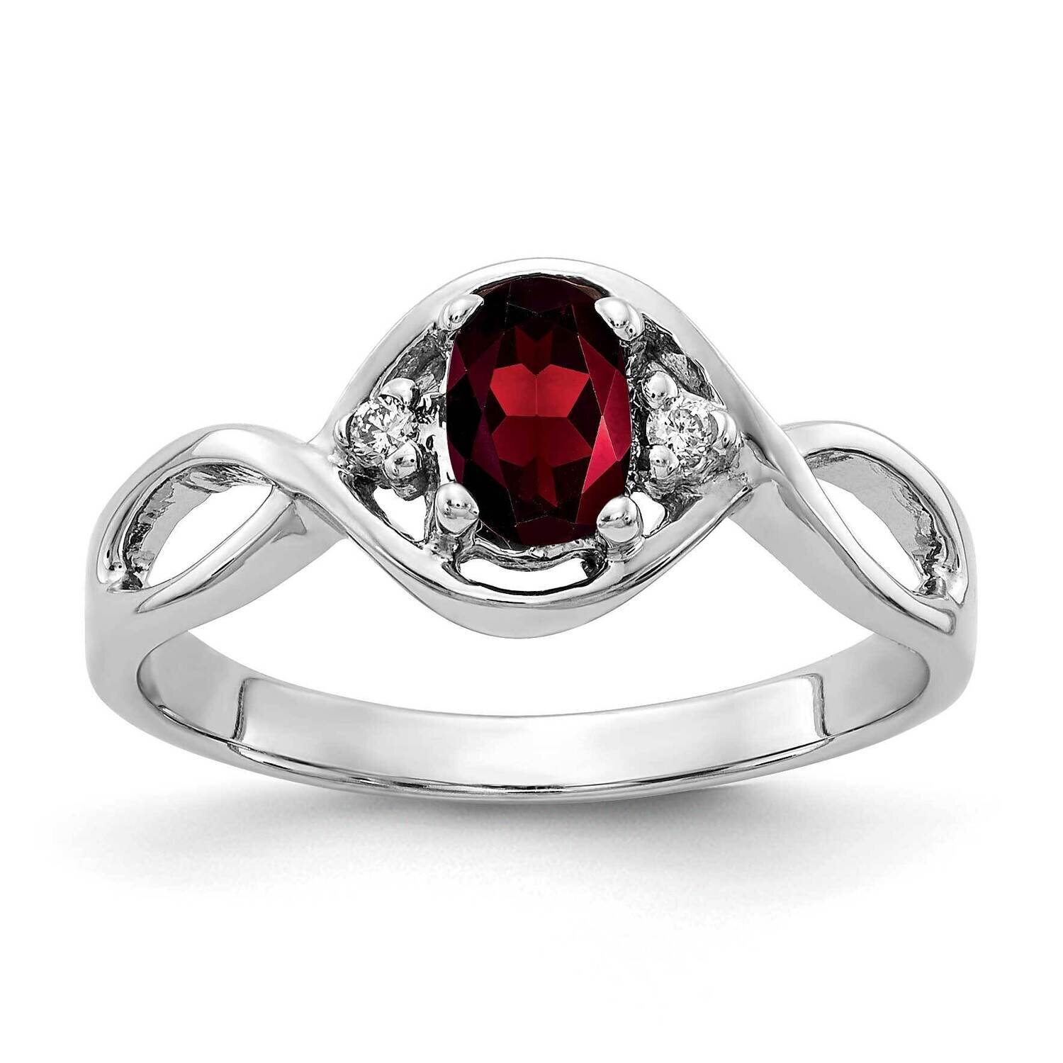 6x4mm Oval Garnet Aaa Diamond Ring 14k White Gold Y2086GA/AAA