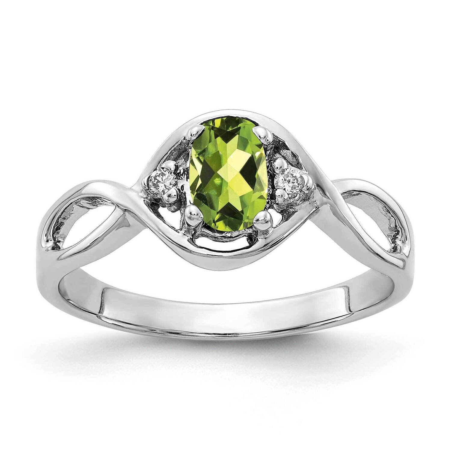 6x4mm Oval Peridot Checker Aa Diamond Ring 14k White Gold Y2086PC/AA, MPN: Y2086PE_AA, 883957708553