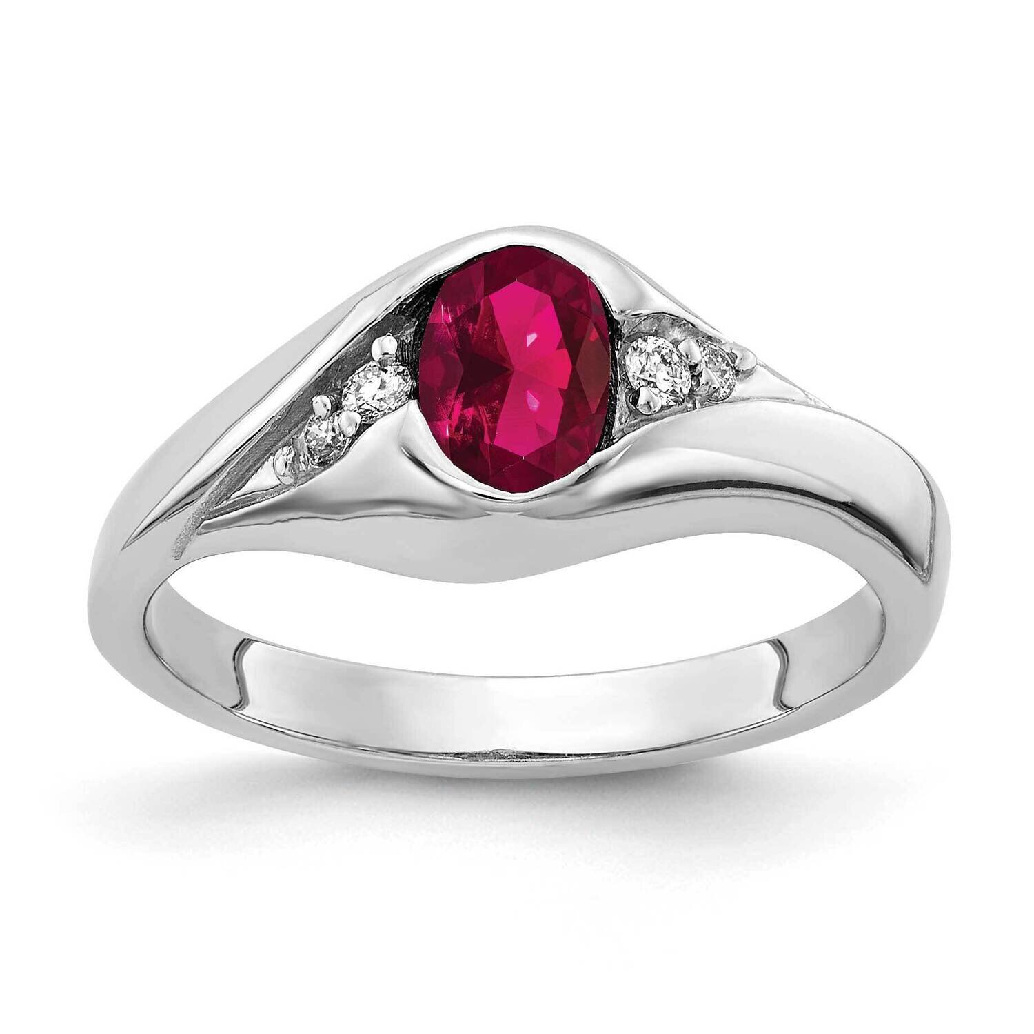 6x4mm Oval Created Ruby Aaa Diamond Ring 14k White Gold Y2107CR/AAA, MPN: Y2107CR_AA, 883957707228