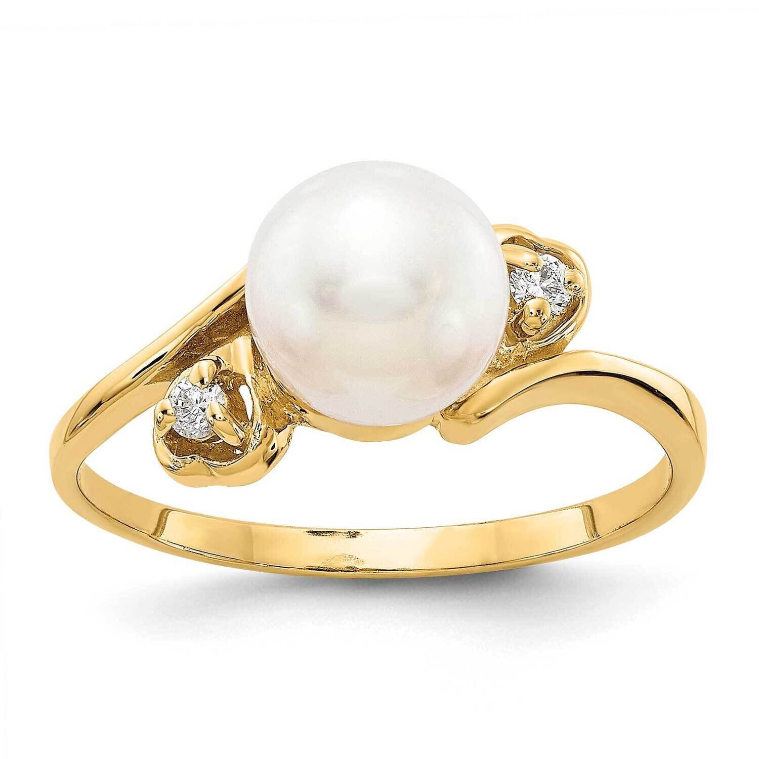 7mm Fw Cultured Pearl Aaa Diamond Ring 14k Gold Y4304PL/AAA, MPN: Y4304PL_AA, 883957079752