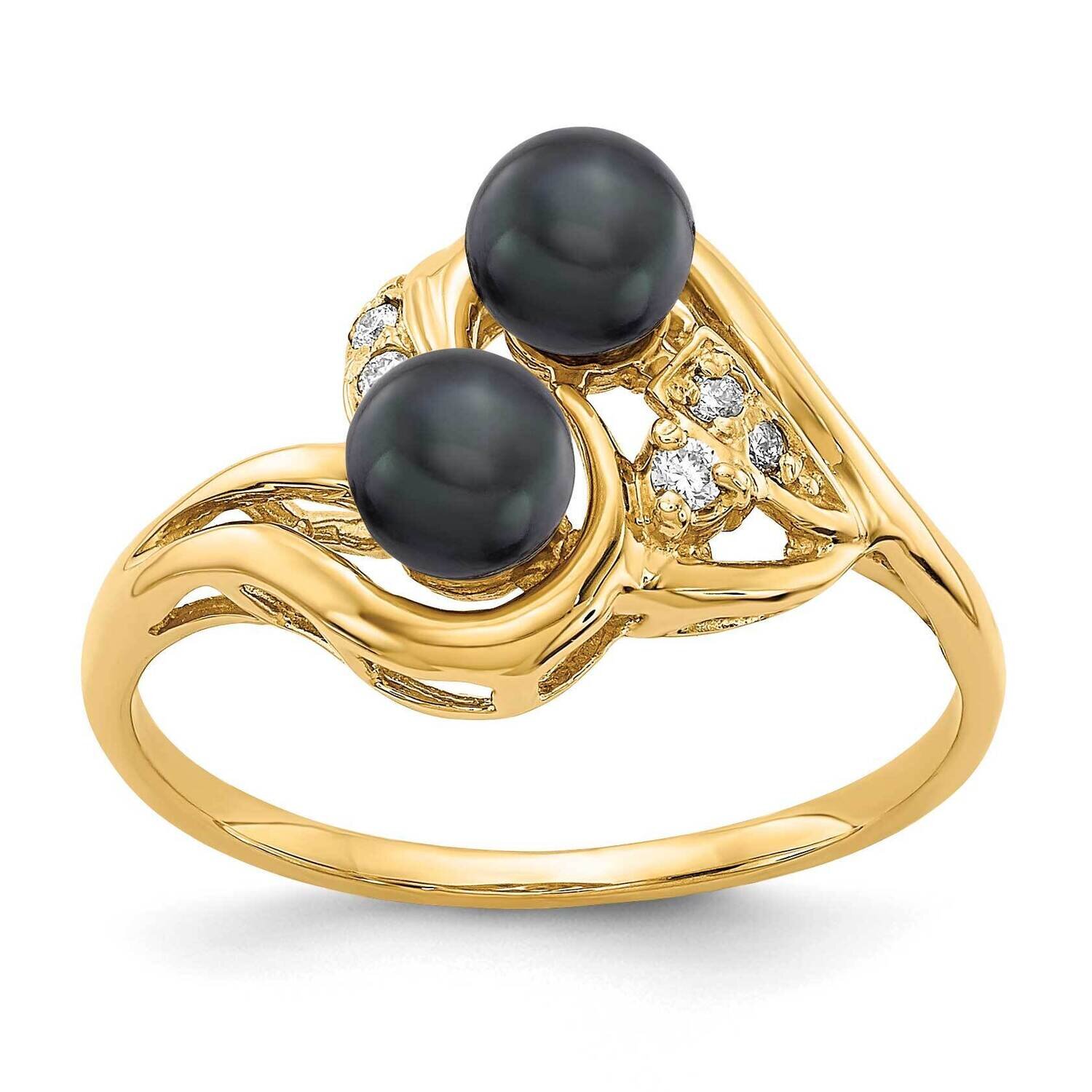 4.5mm Black Fw Cultured Pearl Aa Diamond Ring 14k Gold Y4375BP/AA, MPN: Y4375BP_AA, 883957088624