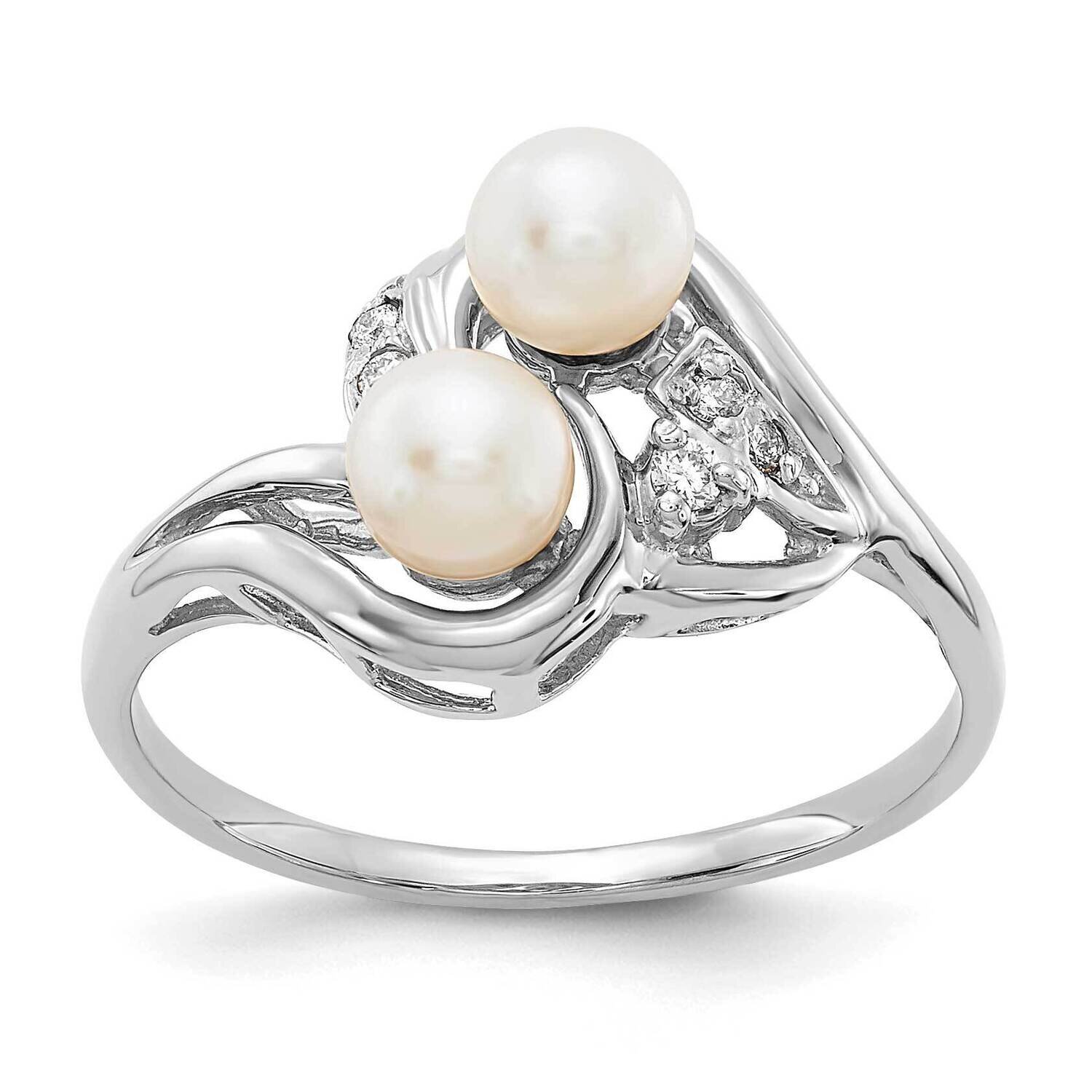 4.5mm Fw Cultured Pearl Aaa Diamond Ring 14k White Gold Y4376PL/AAA, MPN: Y4376PL_AA, 191101633119