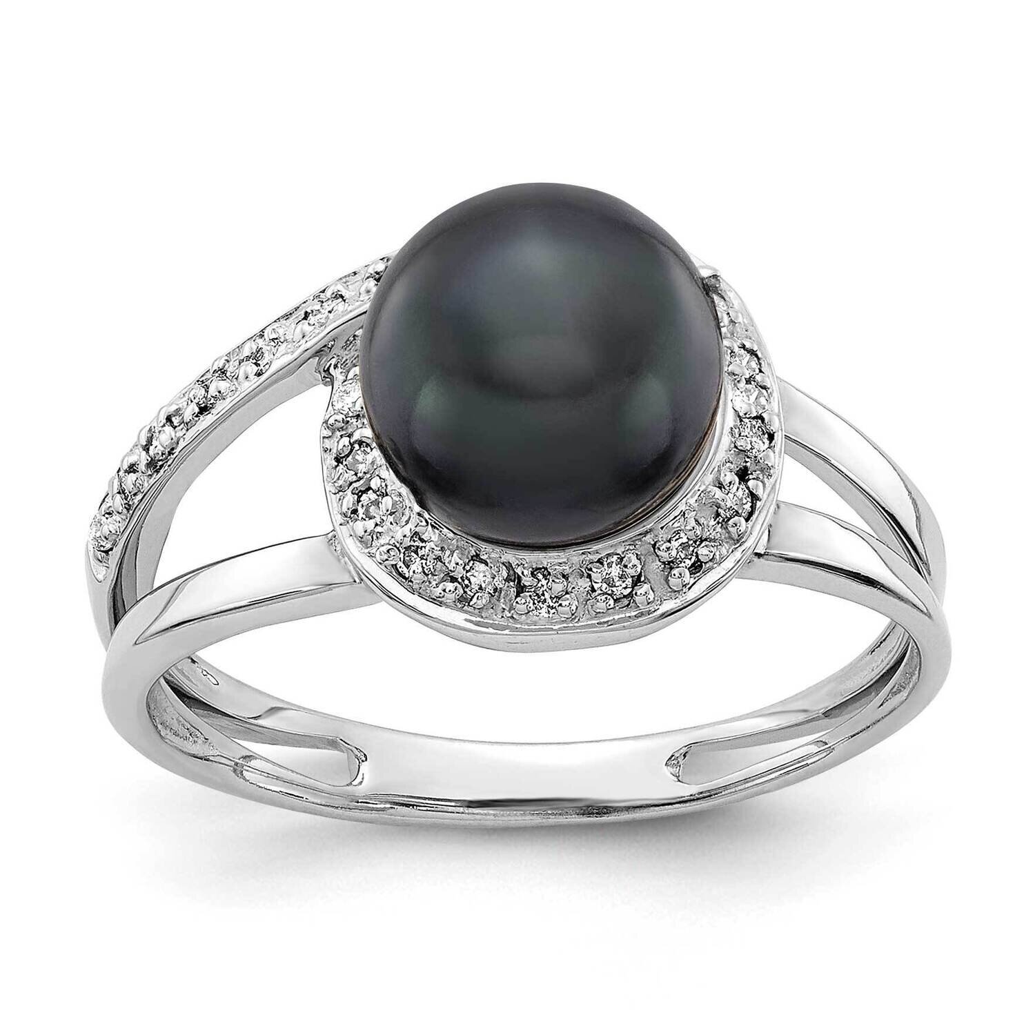 7.5mm Black Fw Cultured Pearl Aa Diamond Ring 14k White Gold Y4380BP/AA, MPN: Y4380BP_AA, 883957091…