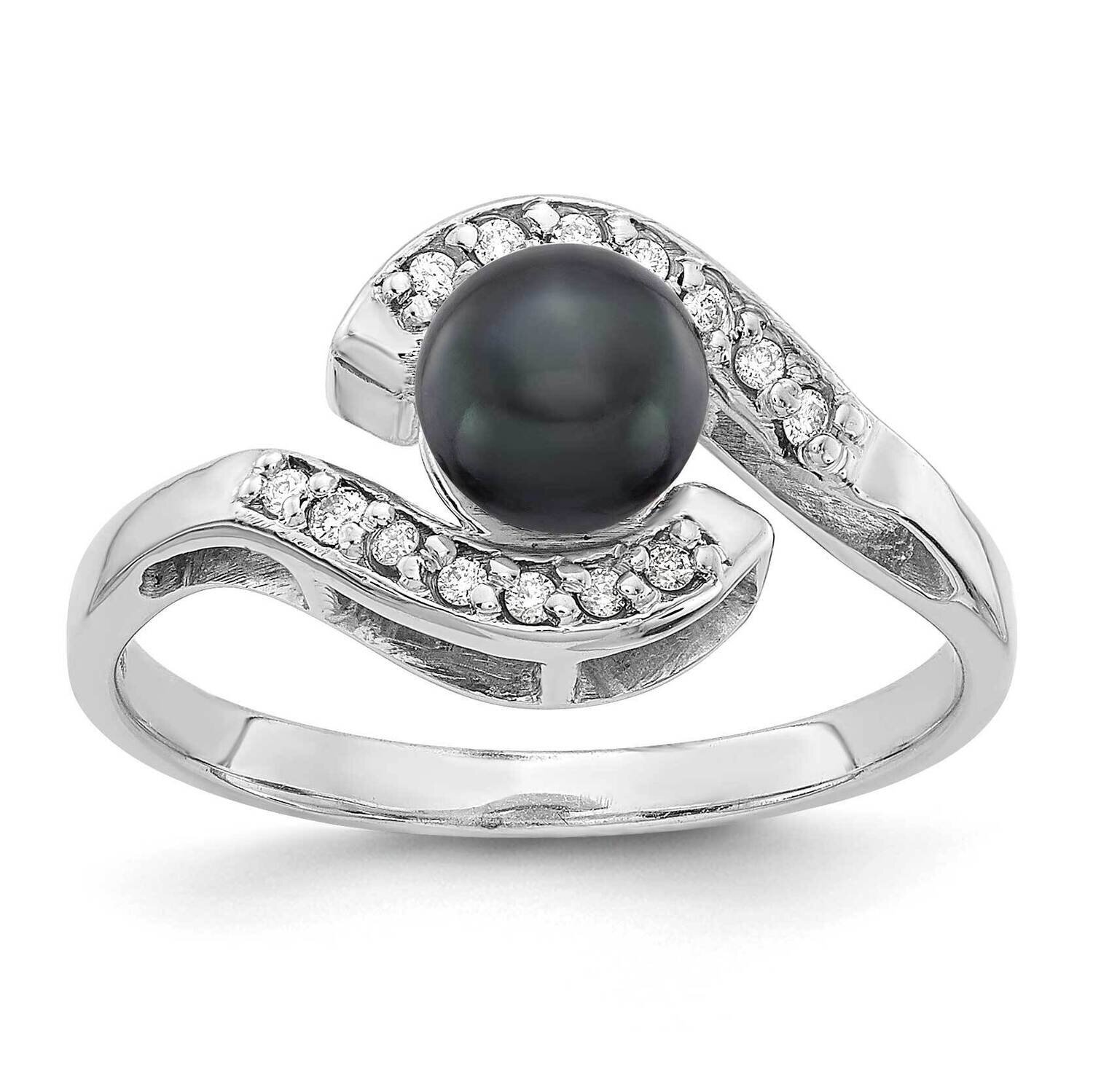 5.5mm Black Fw Cultured Pearl Aa Diamond Ring 14k White Gold Y4387BP/AA, MPN: Y4387BP_AA, 883957098…
