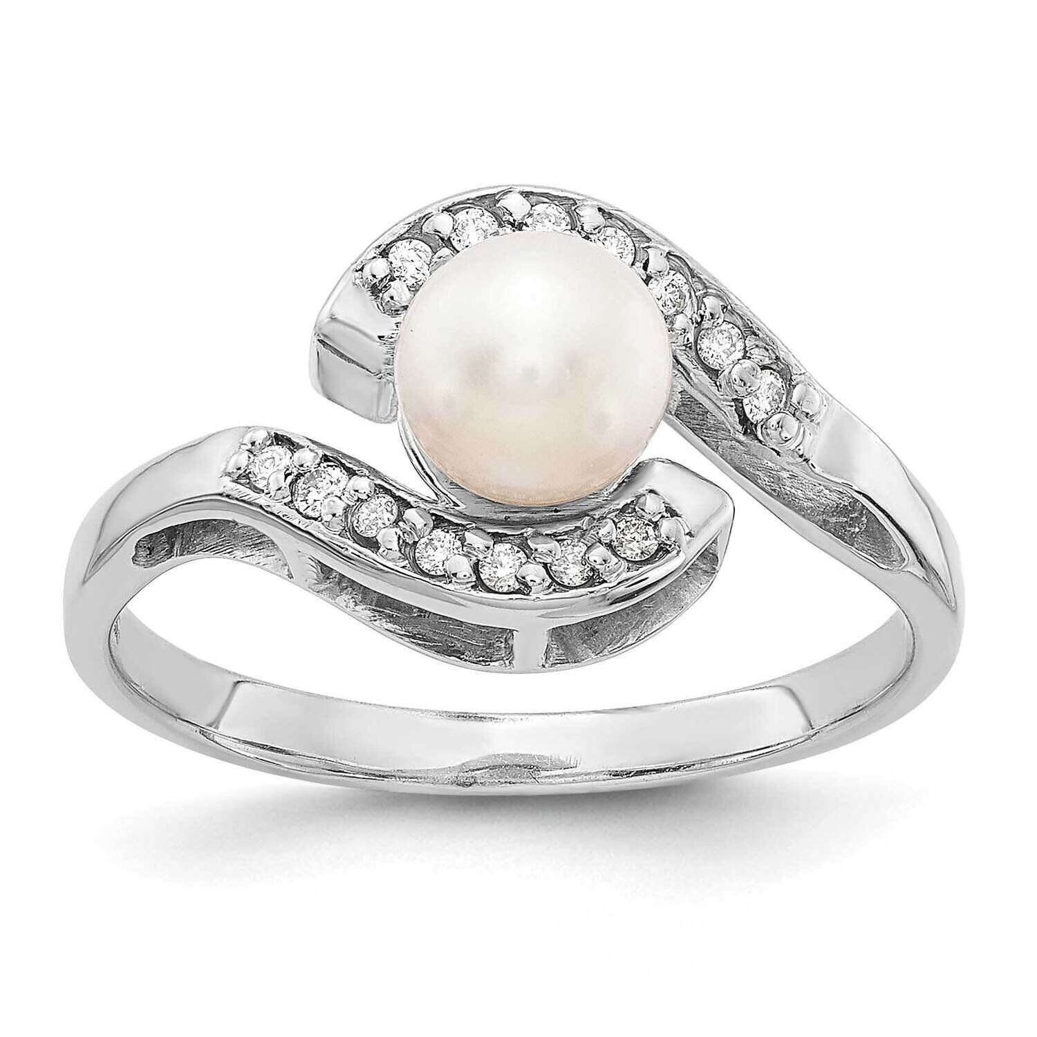 5.5mm Fw Cultured Pearl Aaa Diamond Ring 14k White Gold Y4387PL/AAA