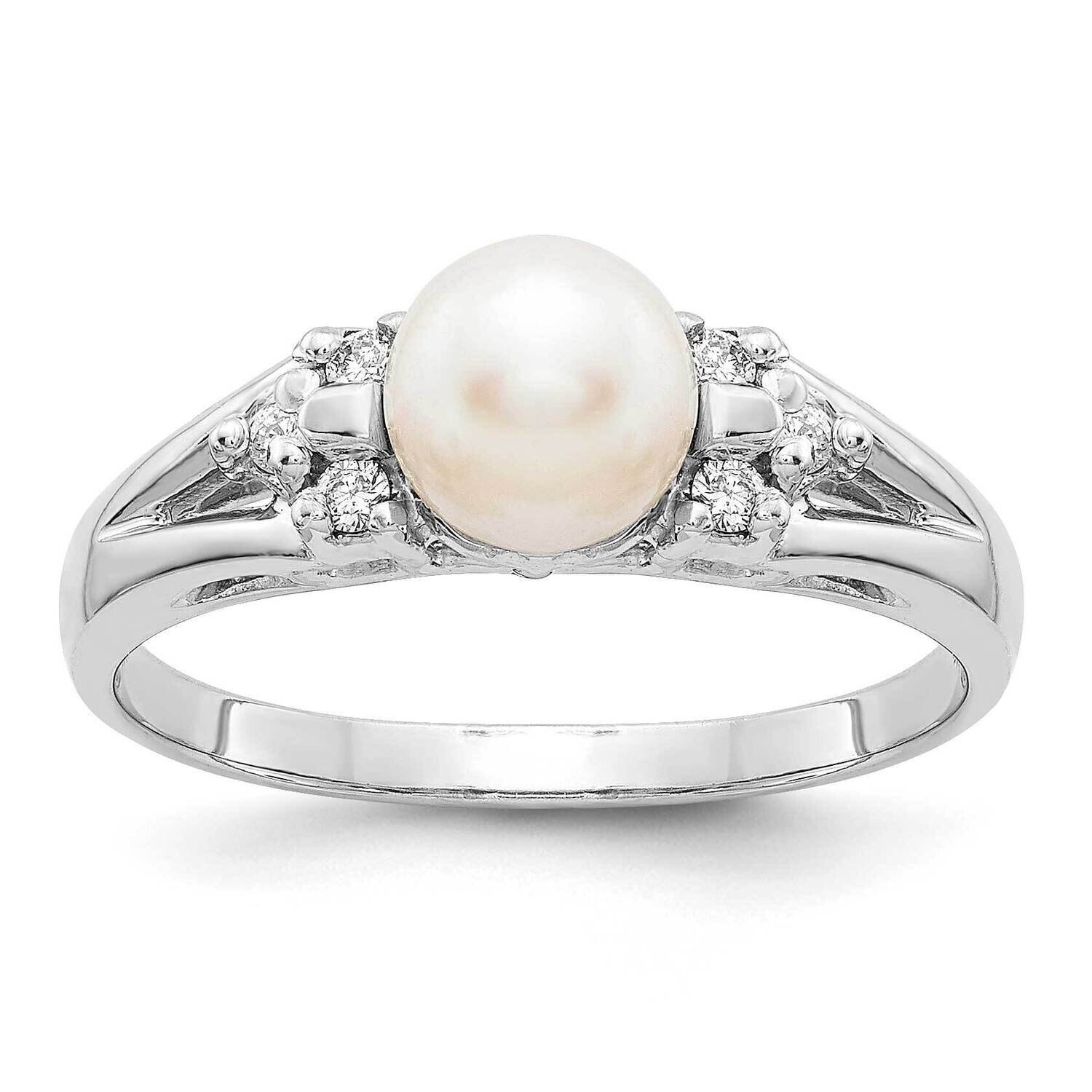 6mm Fw Cultured Pearl Aaa Diamond Ring 14k White Gold Y4389PL/AAA