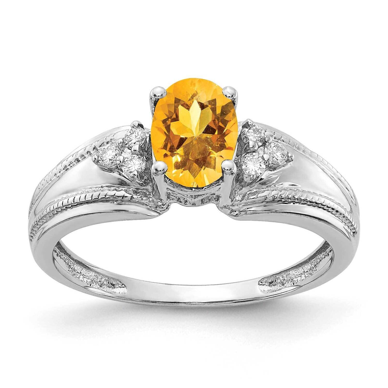 7x5mm Oval Citrine Aaa Diamond Ring 14k White Gold Y4450CI/AAA, MPN: Y4450CI_AA, 883957393940