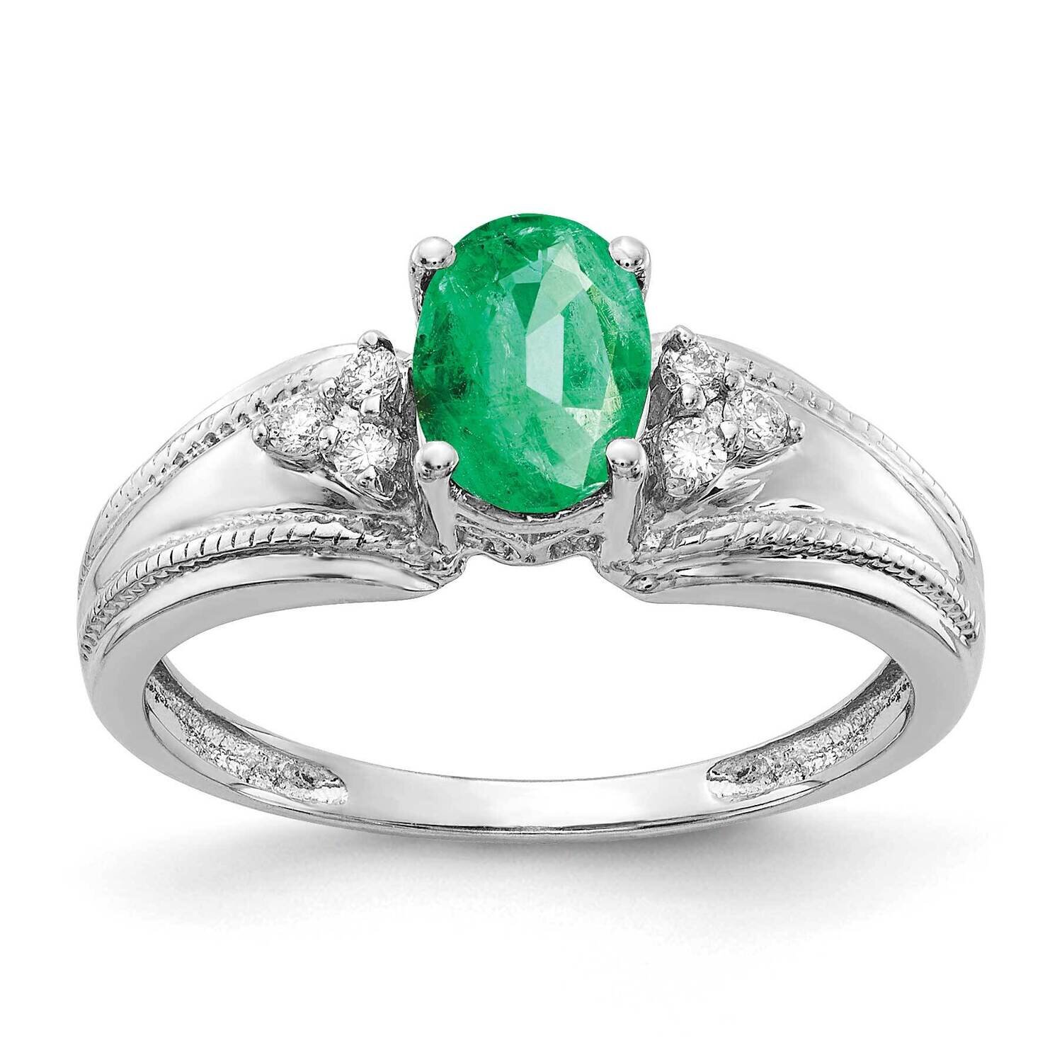 7x5mm Oval Emerald Aaa Diamond Ring 14k White Gold Y4450E/AAA