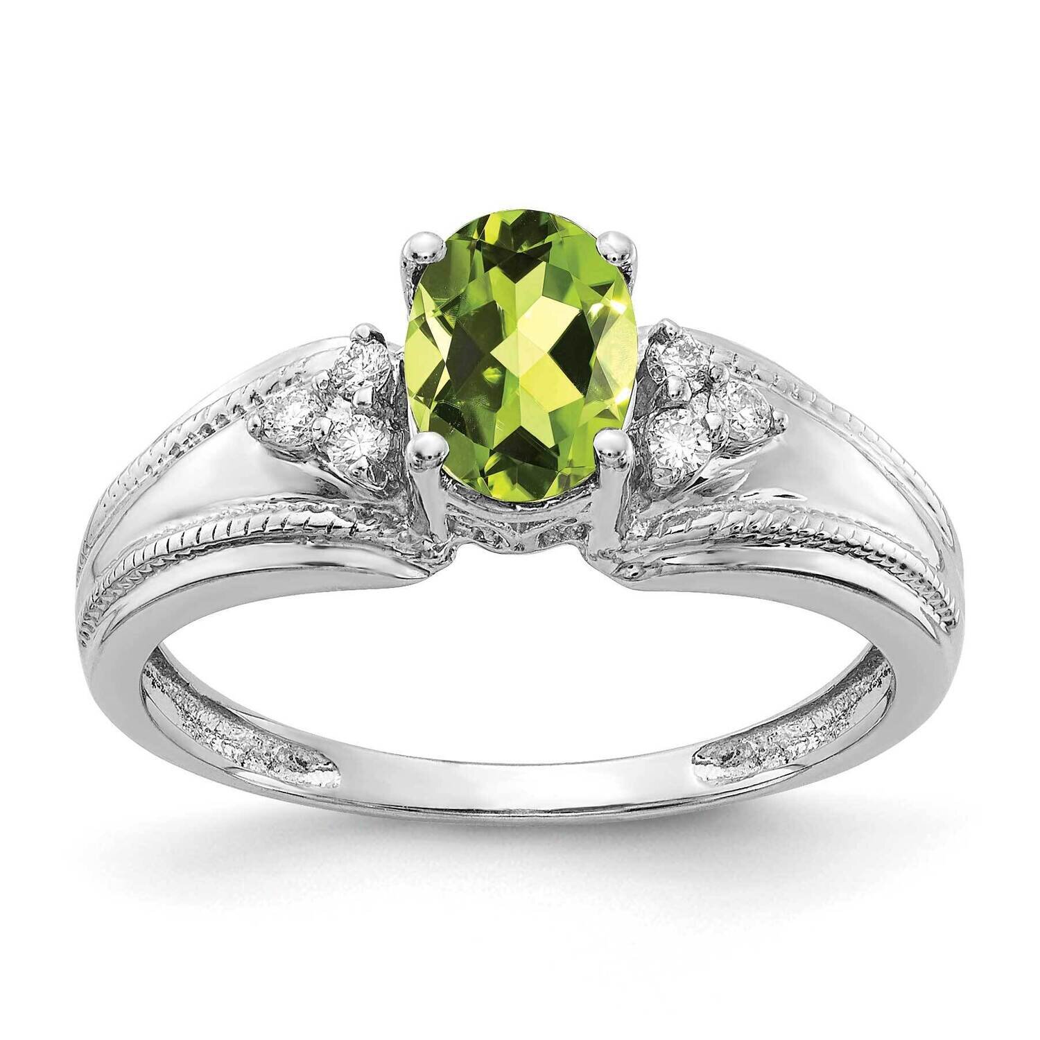 7x5mm Oval Peridot Vs Diamond Ring 14k White Gold Y4450PE/VS, MPN: Y4450PE_AA, 883957394930