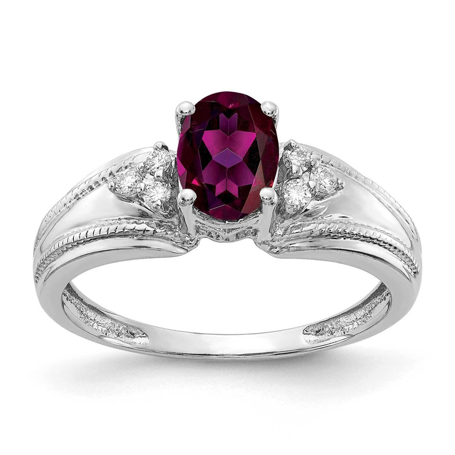 7x5mm Oval Rhodolite Garnet Aaa Diamond Ring 14k White Gold Y4450RG/AAA, MPN: Y4450RG_AA, 883957395…