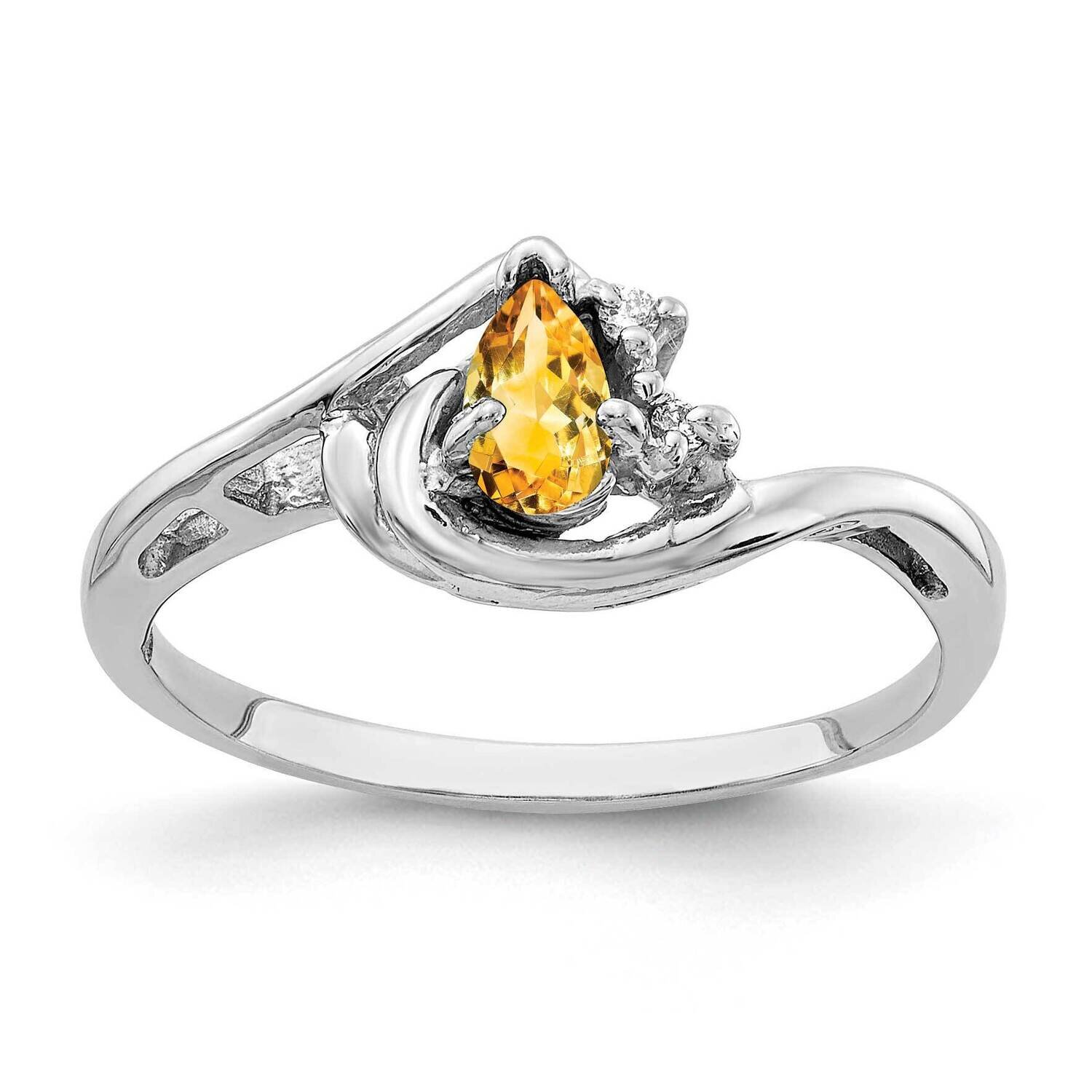 5x3mm Pear Citrine Aa Diamond Ring 14k White Gold Y4628CI/AA, MPN: Y4628CI_AA, 883957466101