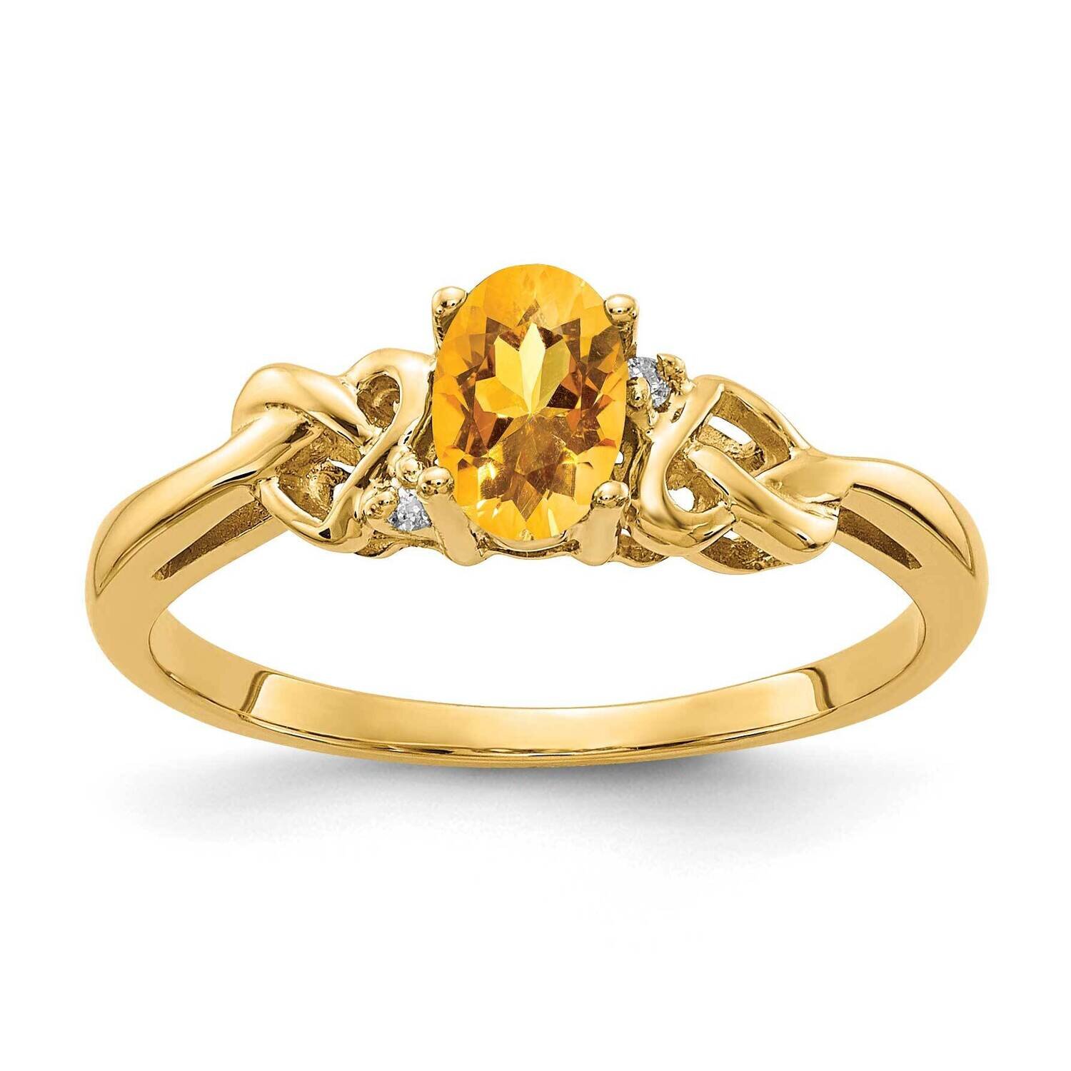 6x4mm Oval Citrine Aa Diamond Ring 14k Gold Y4690CI/AA, MPN: Y4690CI_AA, 883957582504