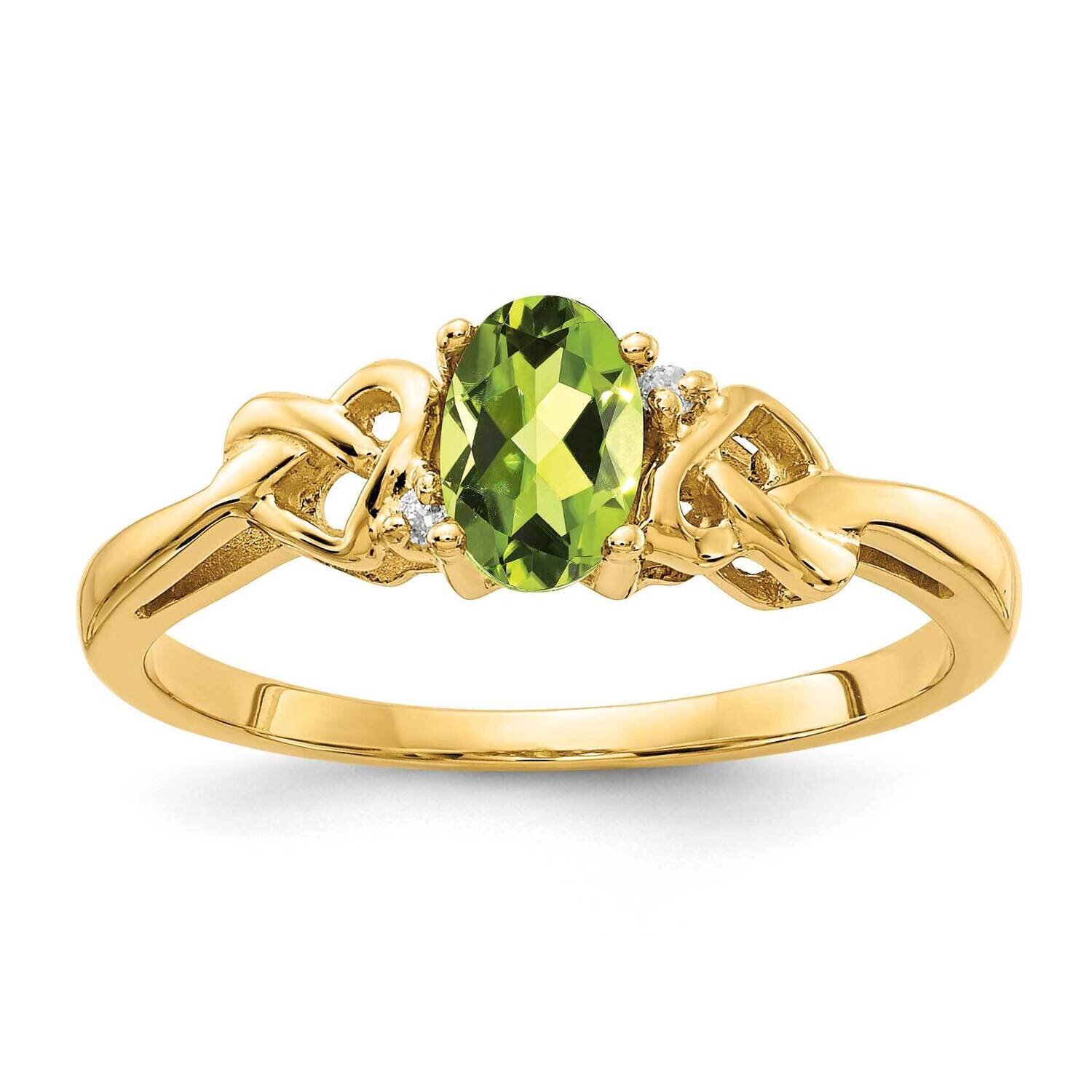 6x4mm Oval Peridot Aaa Diamond Ring 14k Gold Y4690PE/AAA, MPN: Y4690PE_AA, 883957583013