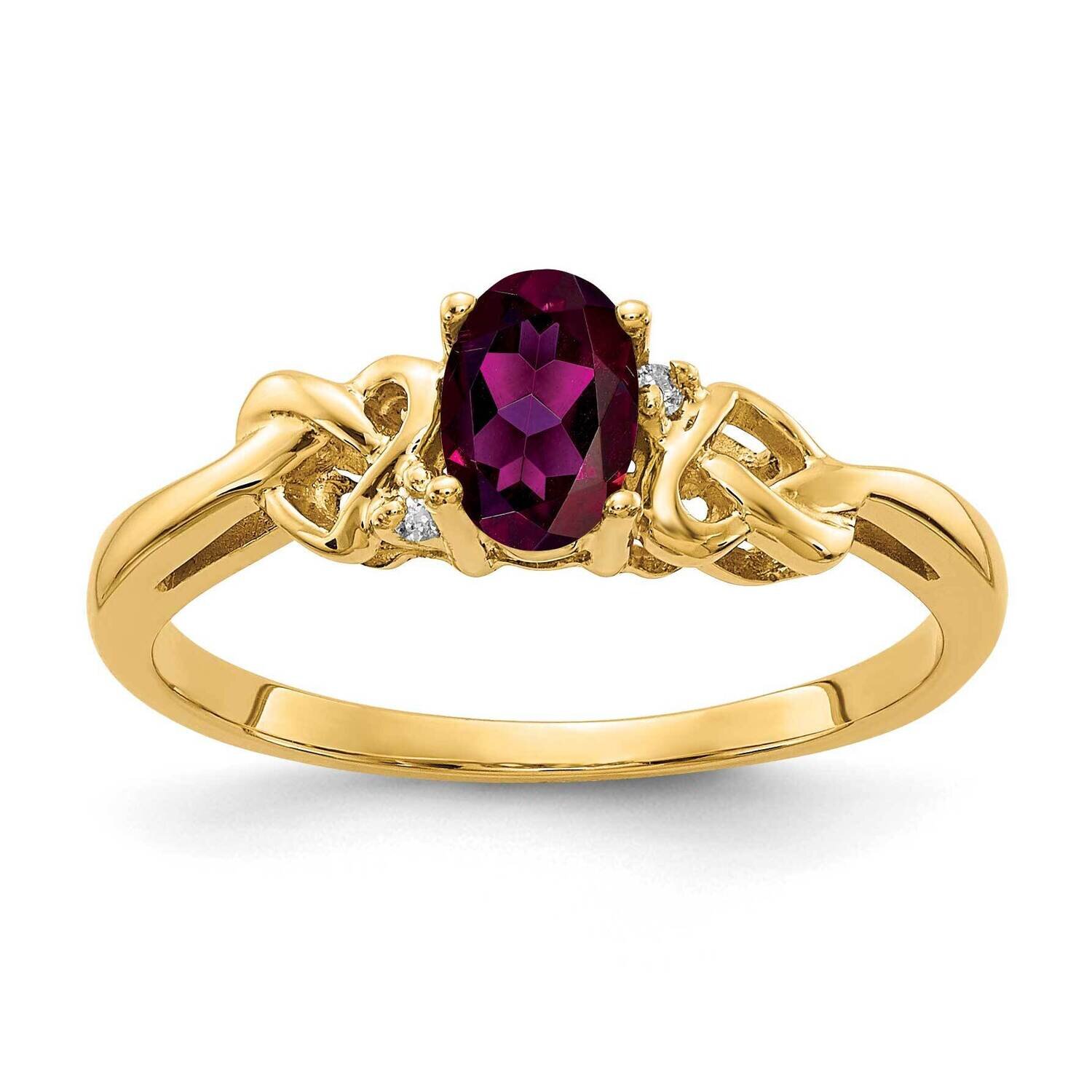 6x4mm Oval Rhodolite Garnet Aa Diamond Ring 14k Gold Y4690RG/AA, MPN: Y4690RG_AA, 883957583136