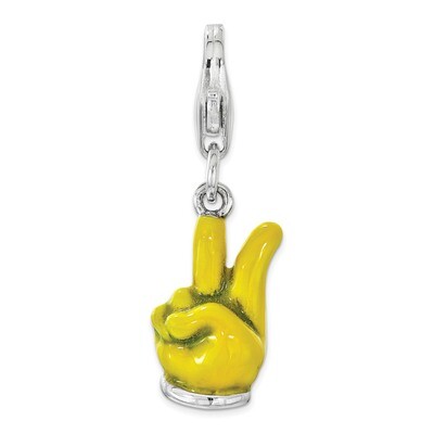 Yellow Enameled Hand Peace Sign Charm - Sterling Silver QCC1142 by Amore La Vita, MPN: QCC1142, 886…