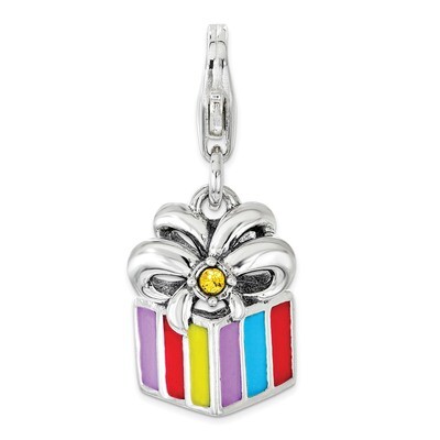 Yellow Swarovski Enameled Present Charm - Sterling Silver QCC1148 by Amore La Vita, MPN: QCC1148, 8…
