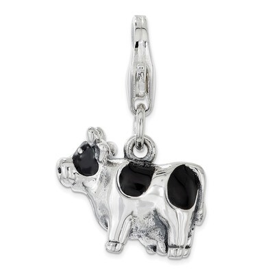 Cow Charm - Sterling Silver Enameled QCC1150 by Amore La Vita, MPN: QCC1150, 886774083063
