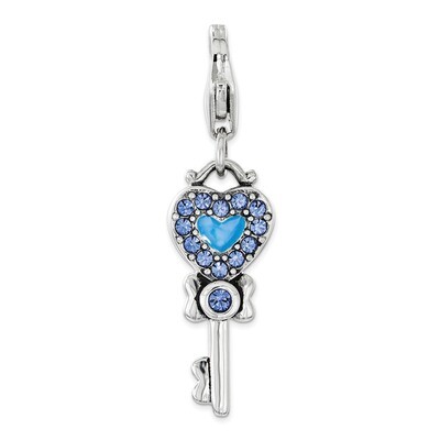 Pink &amp; Blue Swarovski Rvsble Heart Key Char - Sterling Silver QCC1163 by Amore La Vita, MPN: QCC116…