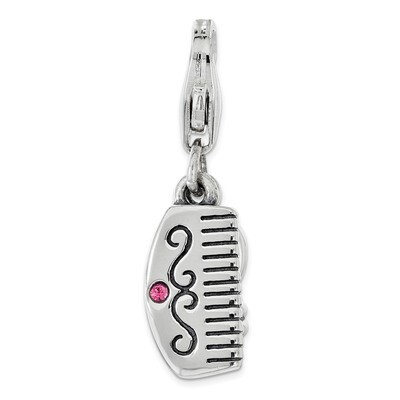 Pink Swarovski Comb and Mirror Charm - Sterling Silver QCC1167 by Amore La Vita, MPN: QCC1167, 8867…