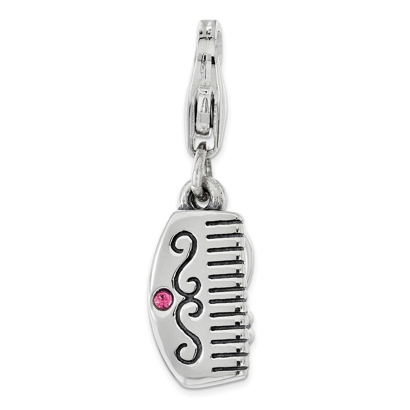 Pink Swarovski Comb and Mirror Charm - Sterling Silver QCC1167